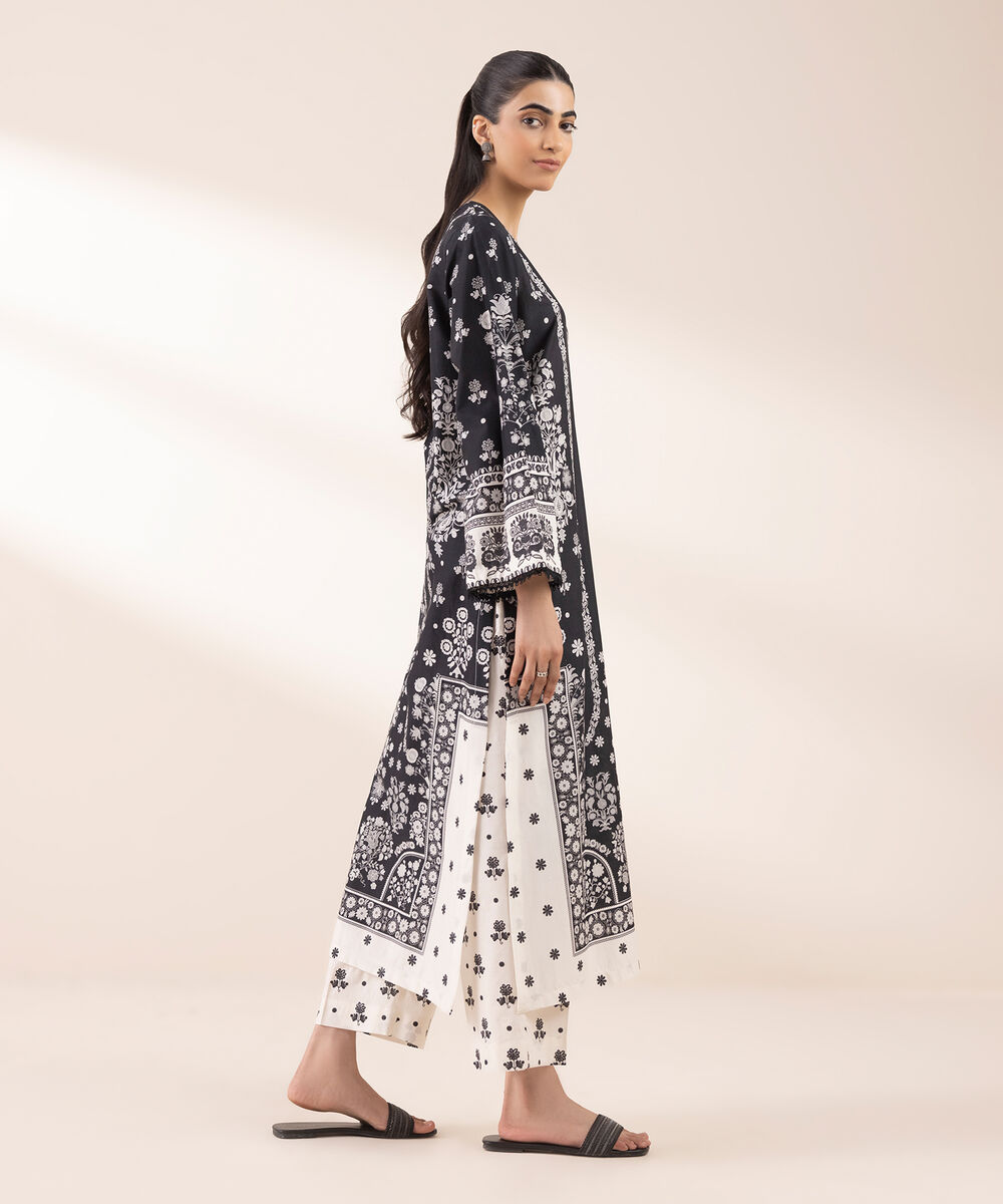 Women's RTW Lawn Black Printed A-Line Shirt