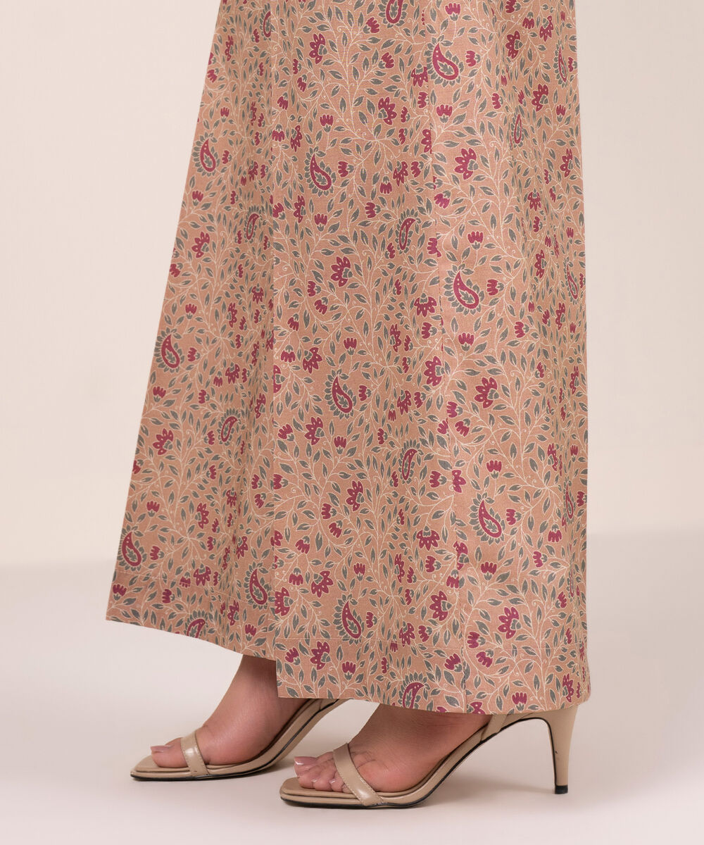 Women's RTW Cambric Printed Pink Flared Pants