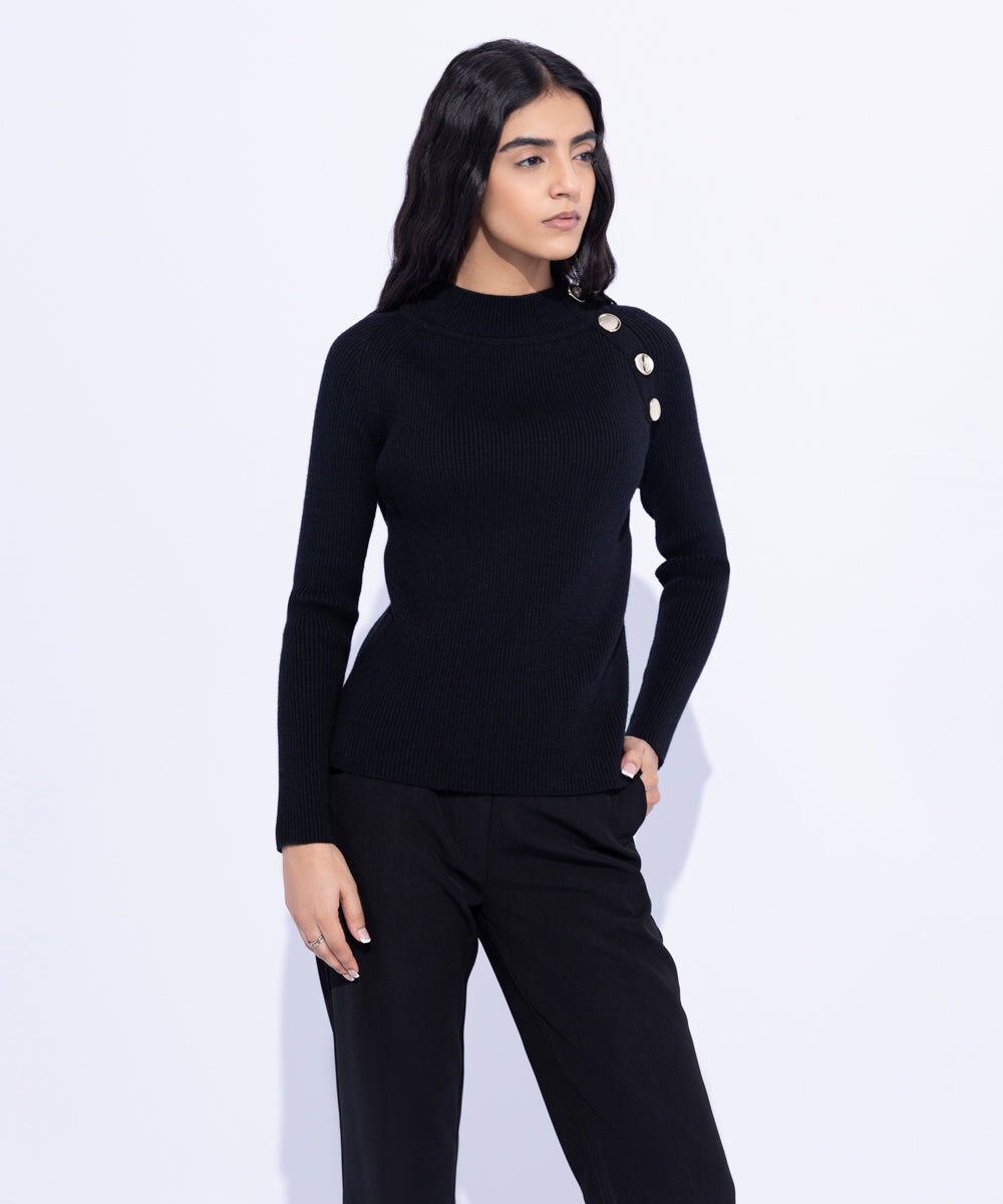 Woman - Black Slim Fit Knit Sweater