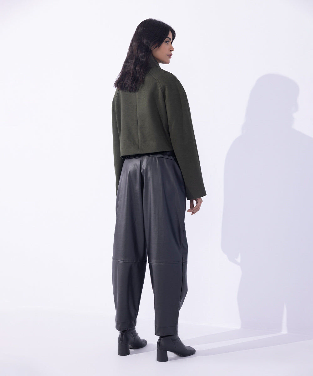 Woman - Green Cropped Double-Breasted Coat