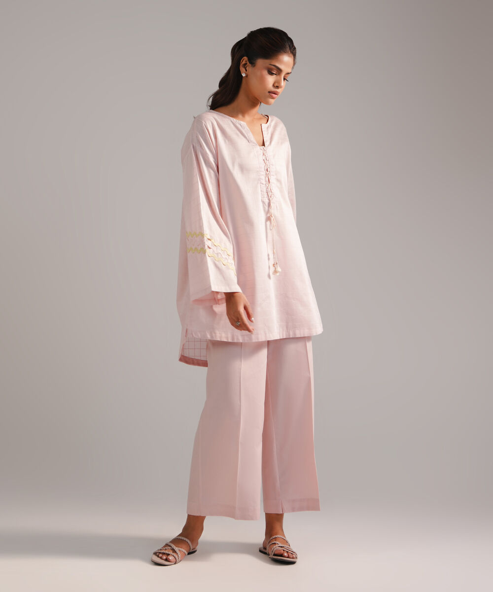 Women's RTW Dobby Embroidered Light Pink 2 Piece Suit