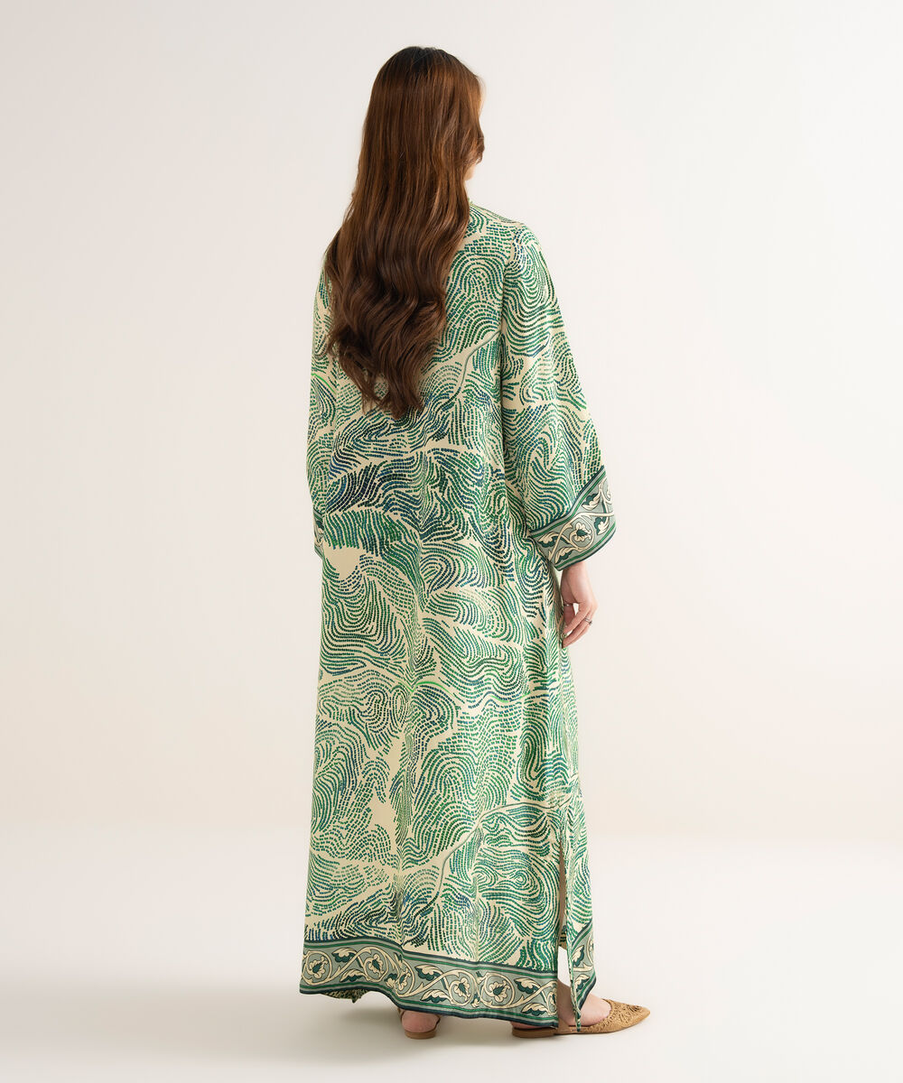 Women's RTW Premium Grip Printed Green Kaftan