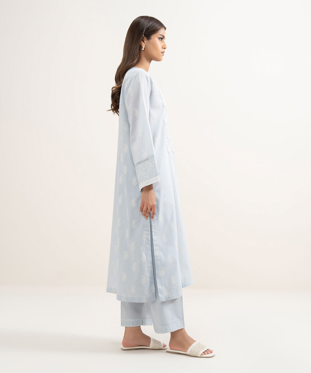 Women's RTW Cambric Solid Ice Blue Straight Pants