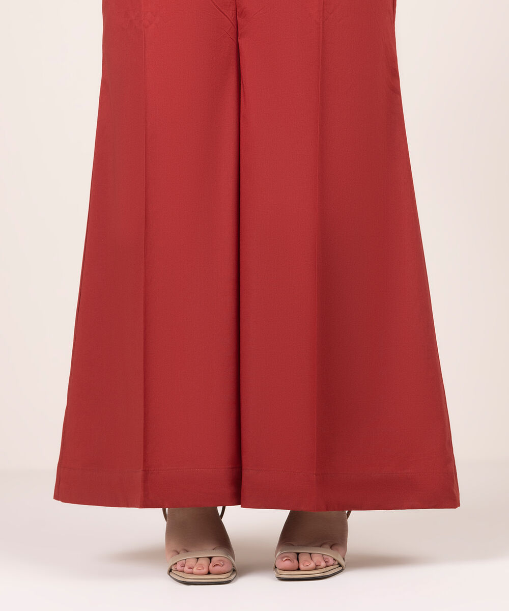 Women's RTW Lawn Solid Maroon Flared Pants