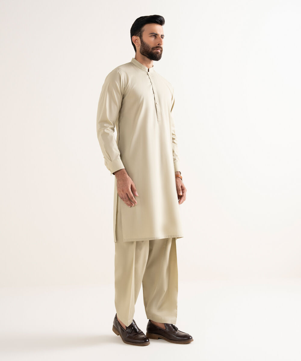 Men's Latha Plain Khaki Kurta Shalwar