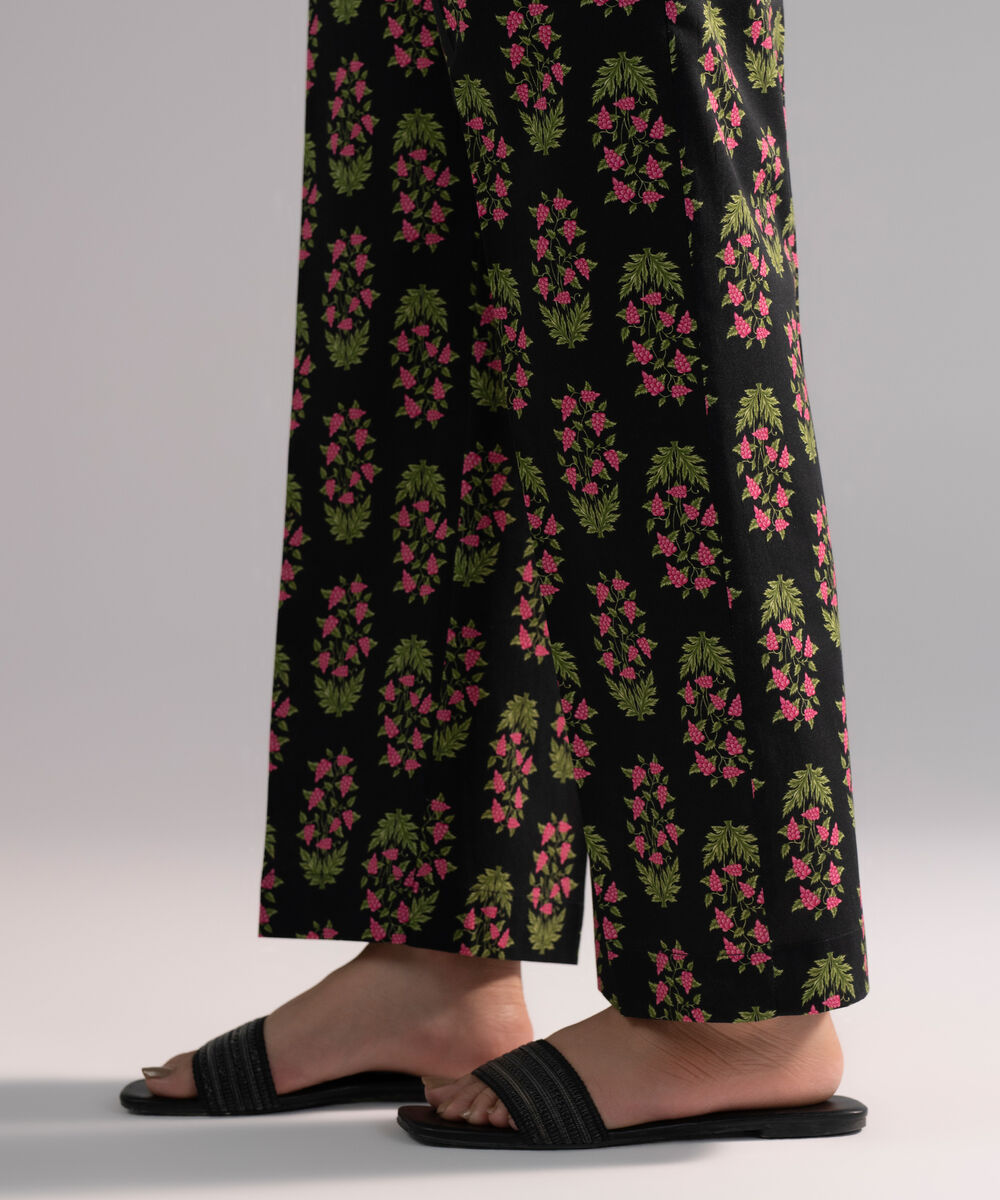 Women's RTW Cambric Printed Black Straight Pants