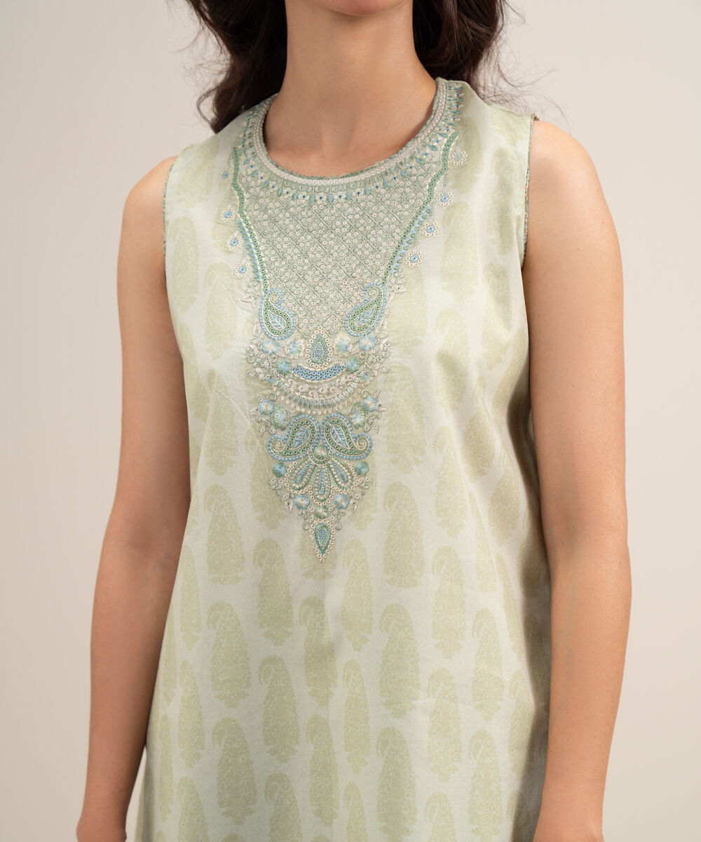Women's Unstitched Lawn Embroidered Light Green 3 Piece Suit