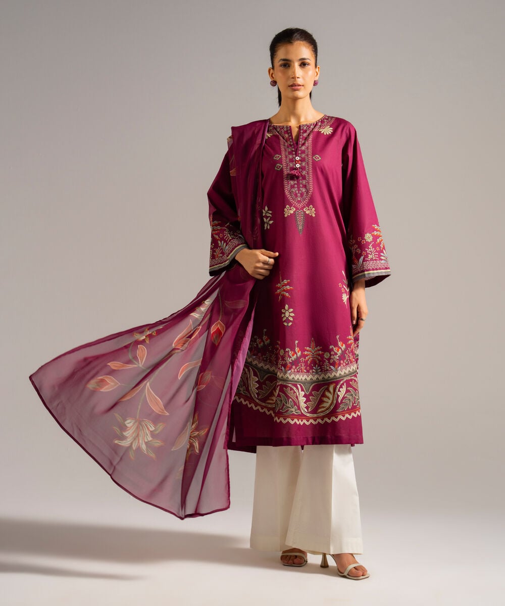 Poly Chiffon Printed Purple Dupatta