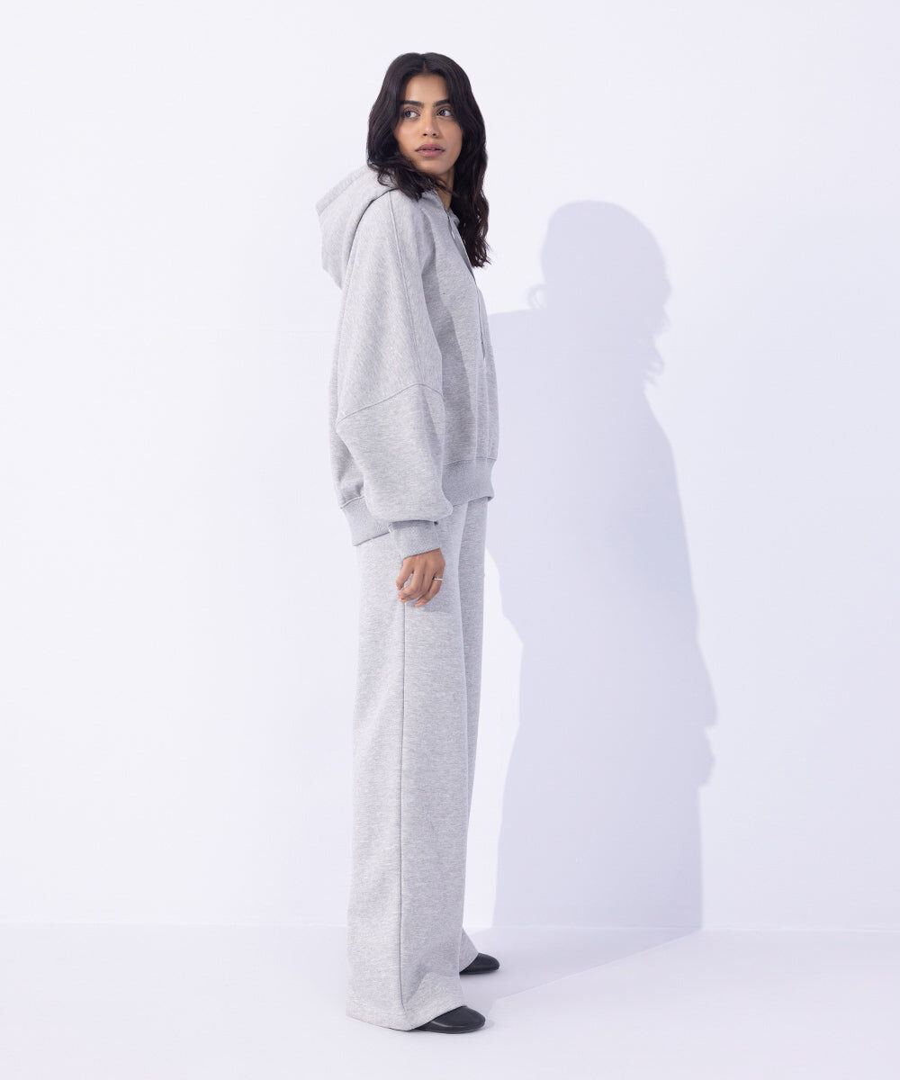 Woman - Grey Fleece Hoodie with Waist Panel