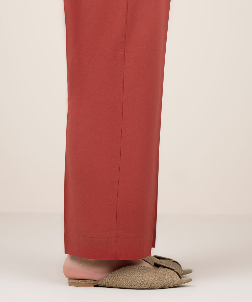 Women's RTW Cotton Solid Rust Straight Pants