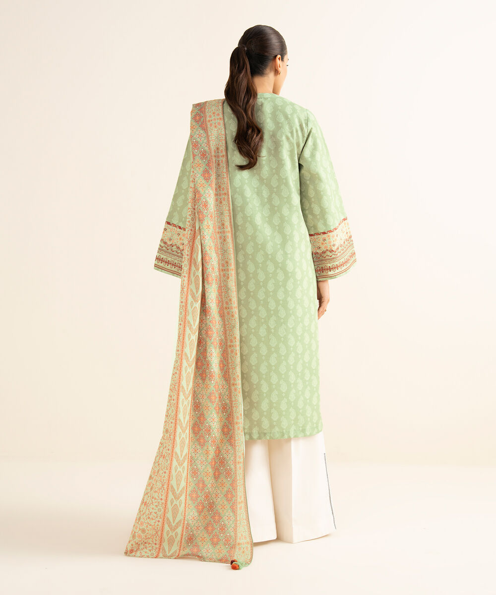 Women's Unstitched Light Khaddar Embroidered Green 2 Piece Suit