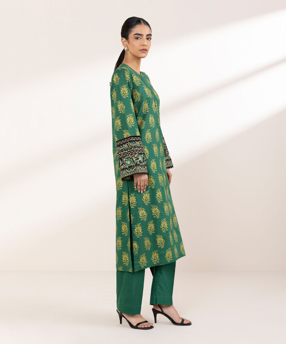 Women's Pret Cross Hatch Green Embroidered A-Line Shirt