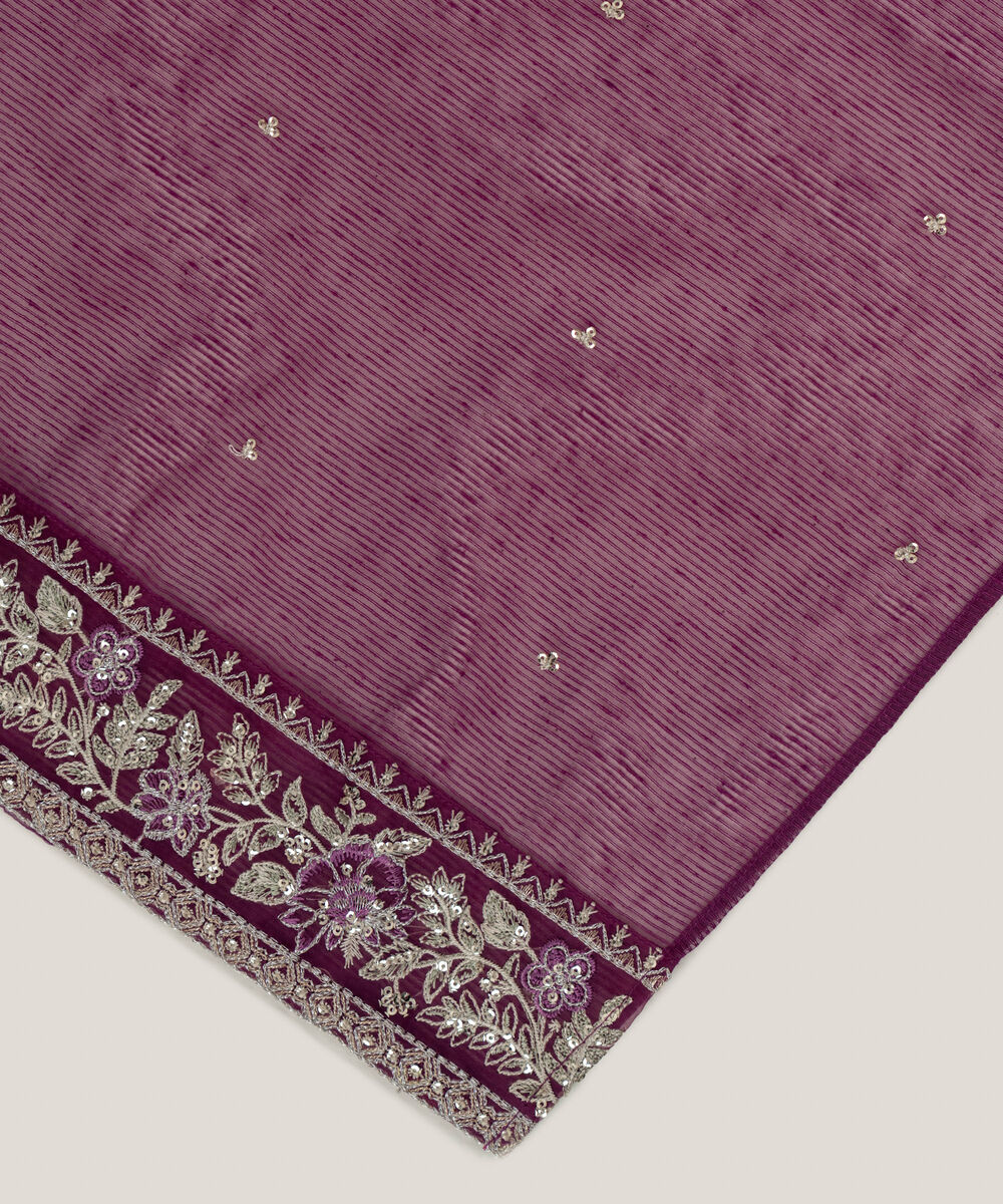 Blended Textured Karandi Embroidered Purple Dupatta