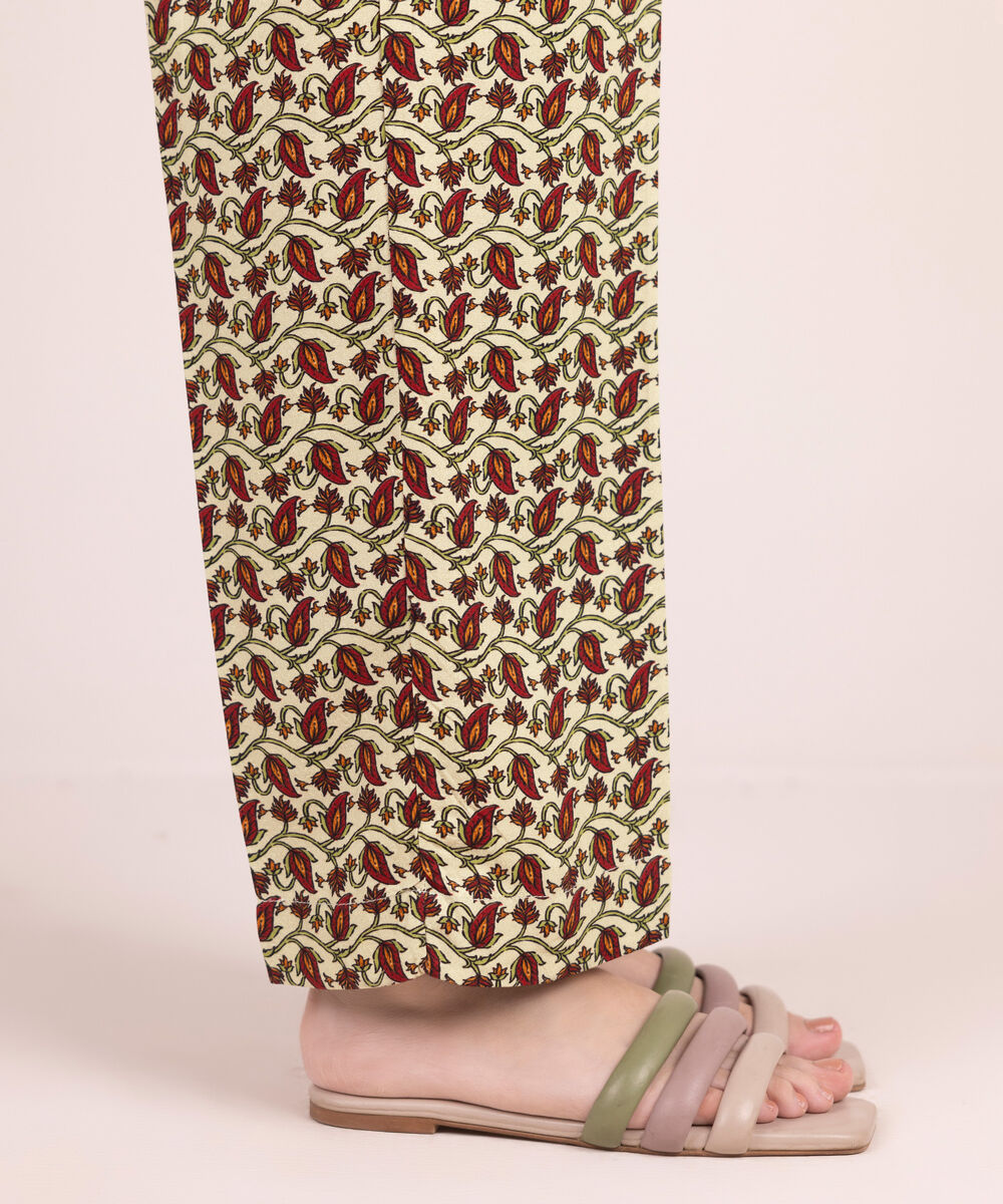 Women's RTW Arabic Dobby Printed Off White Straight Pants