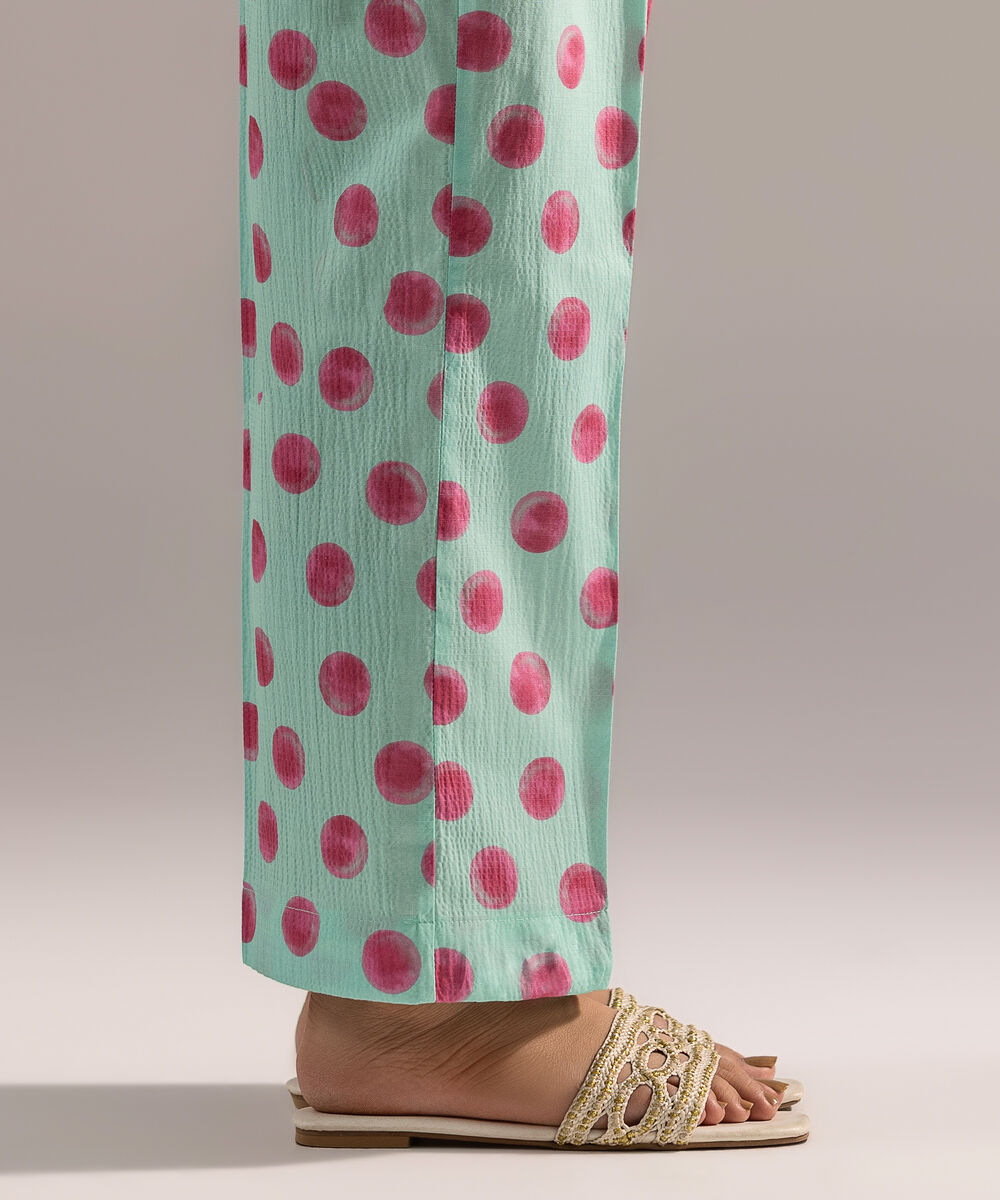 Women's RTW Seersucker Printed Turquoise Straight Pants