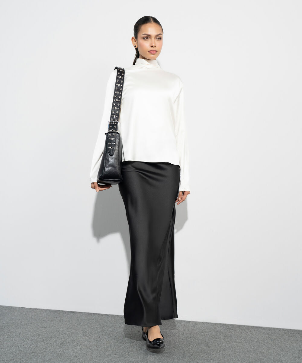 Women's Western Black Satin Skirt