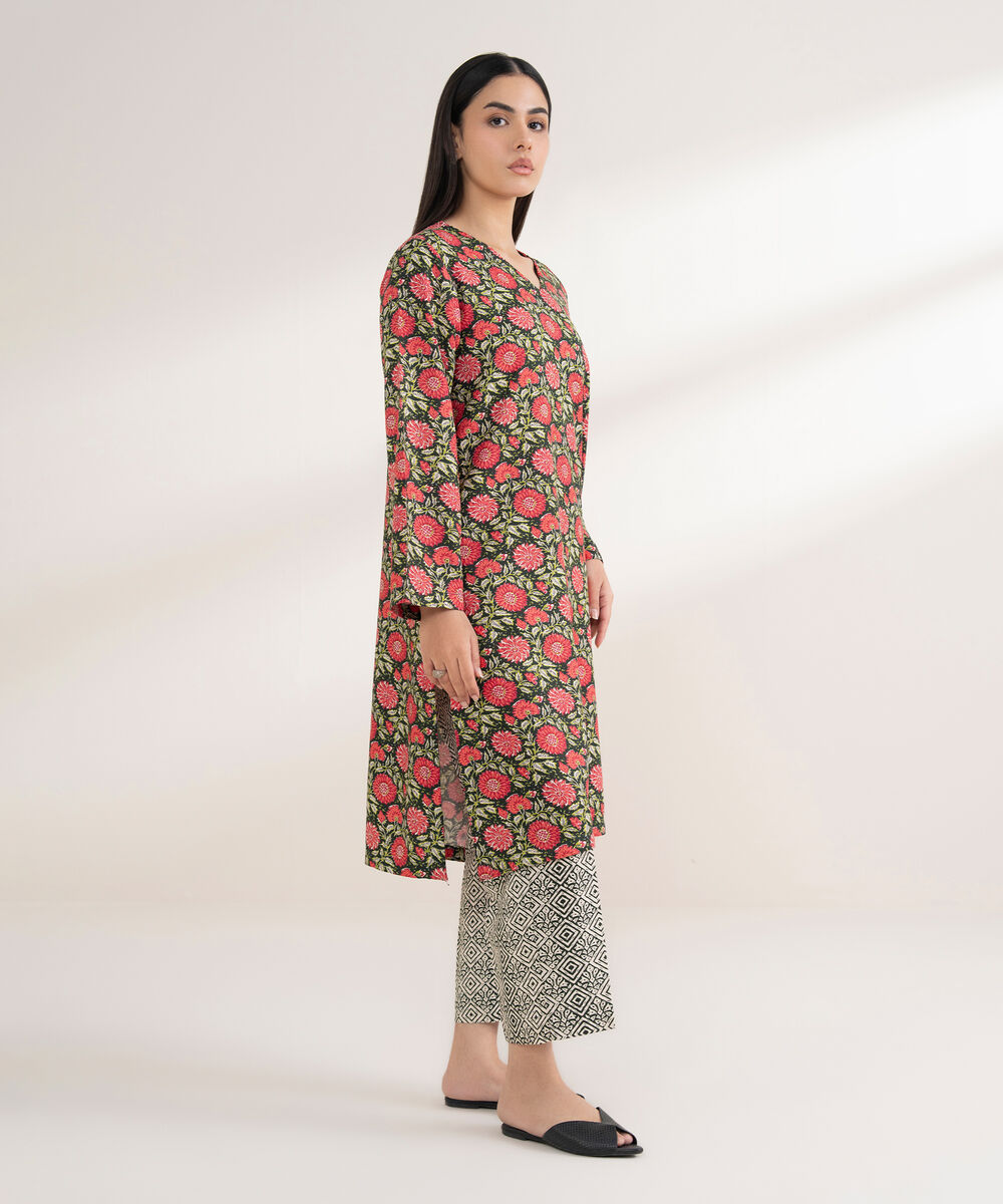 Women's RTW Arabic Khaddar Printed Straight Black Shirt