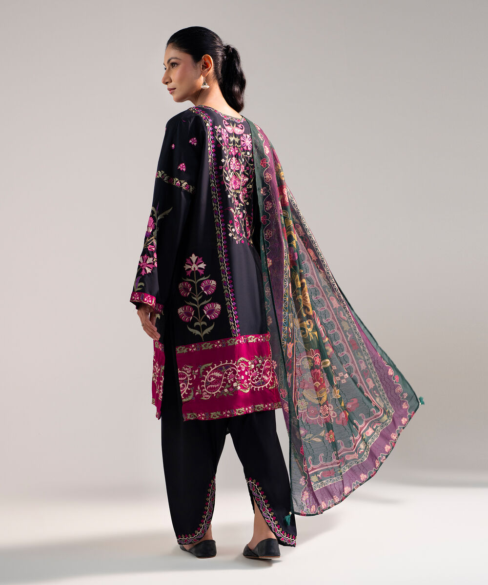 Women's Stitched for You Textured Lawn Black Embroidered 3 Piece Suit