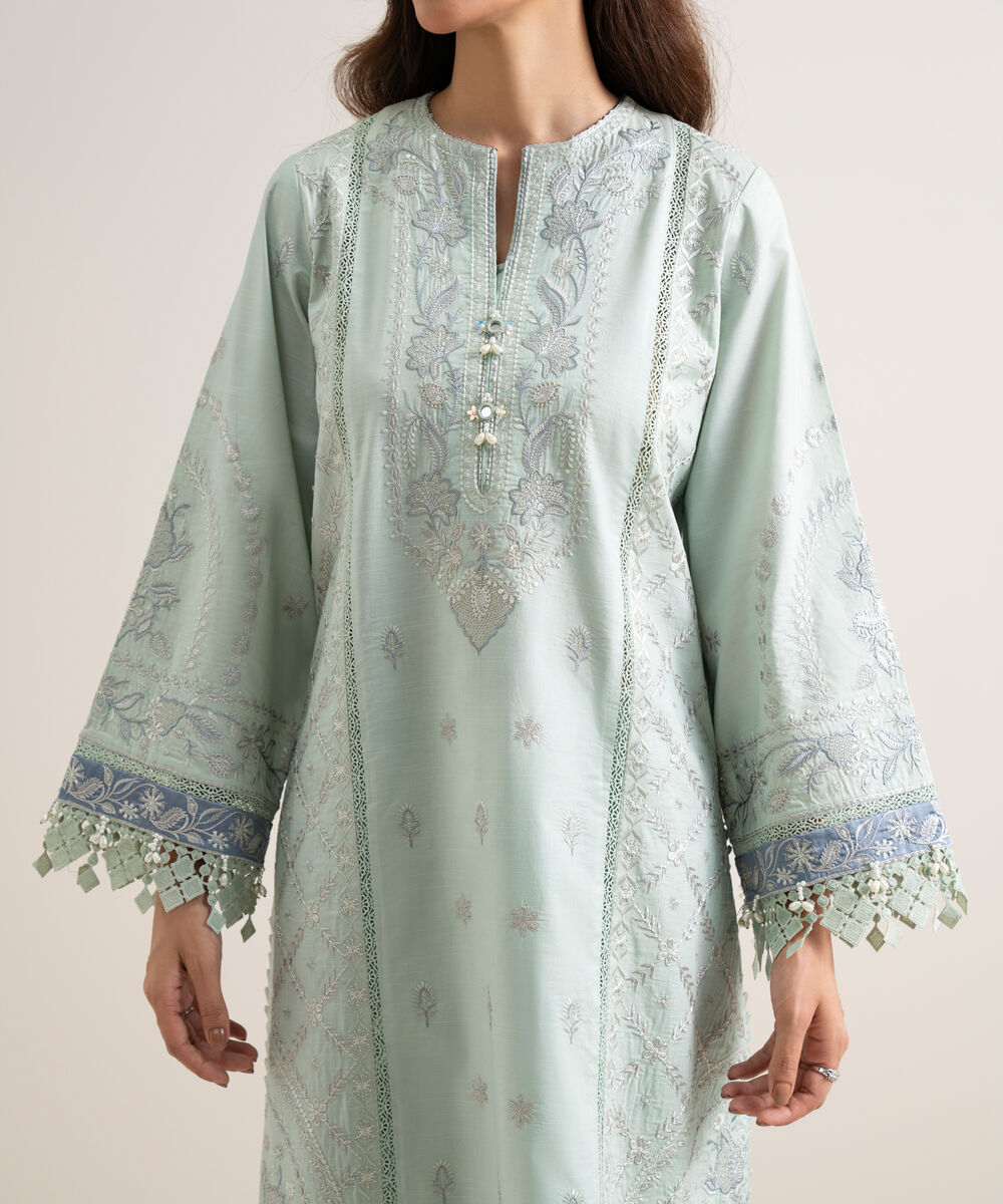 Women's Unstitched Lawn Embroidered Blue 3 Piece Suit