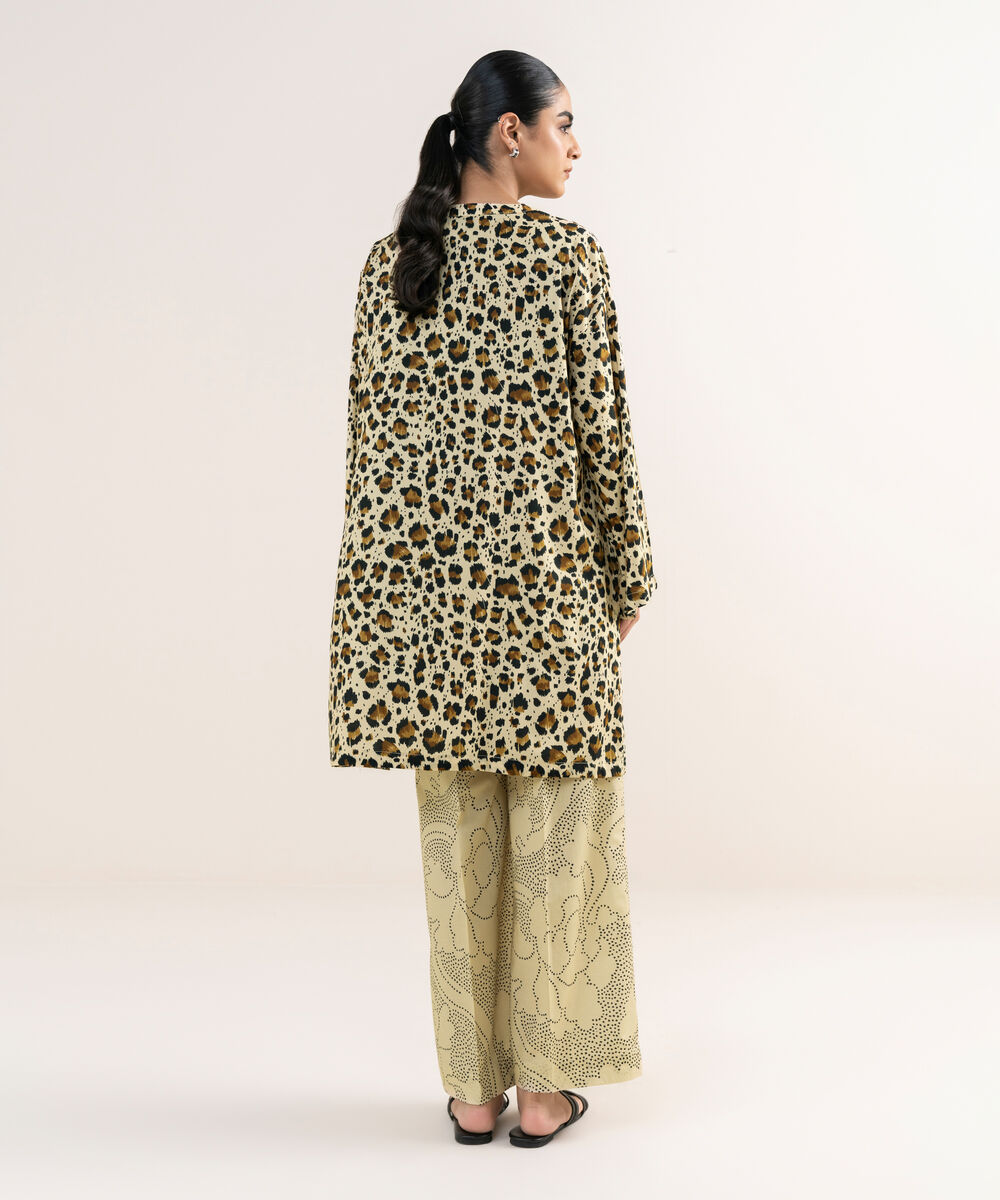 Women's RTW Arabic Lawn Off White Printed Drop Shoulder Shirt