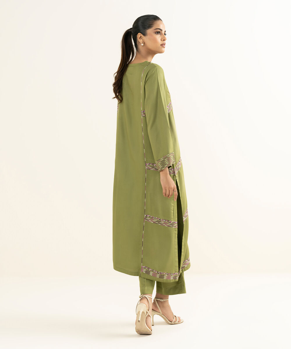 Women's RTW Bedford  Embroidered Green A-Line 2 Piece Suit