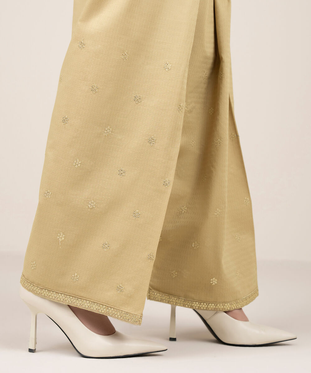 Women's RTW Dobby Embroidered Beige Shalwar