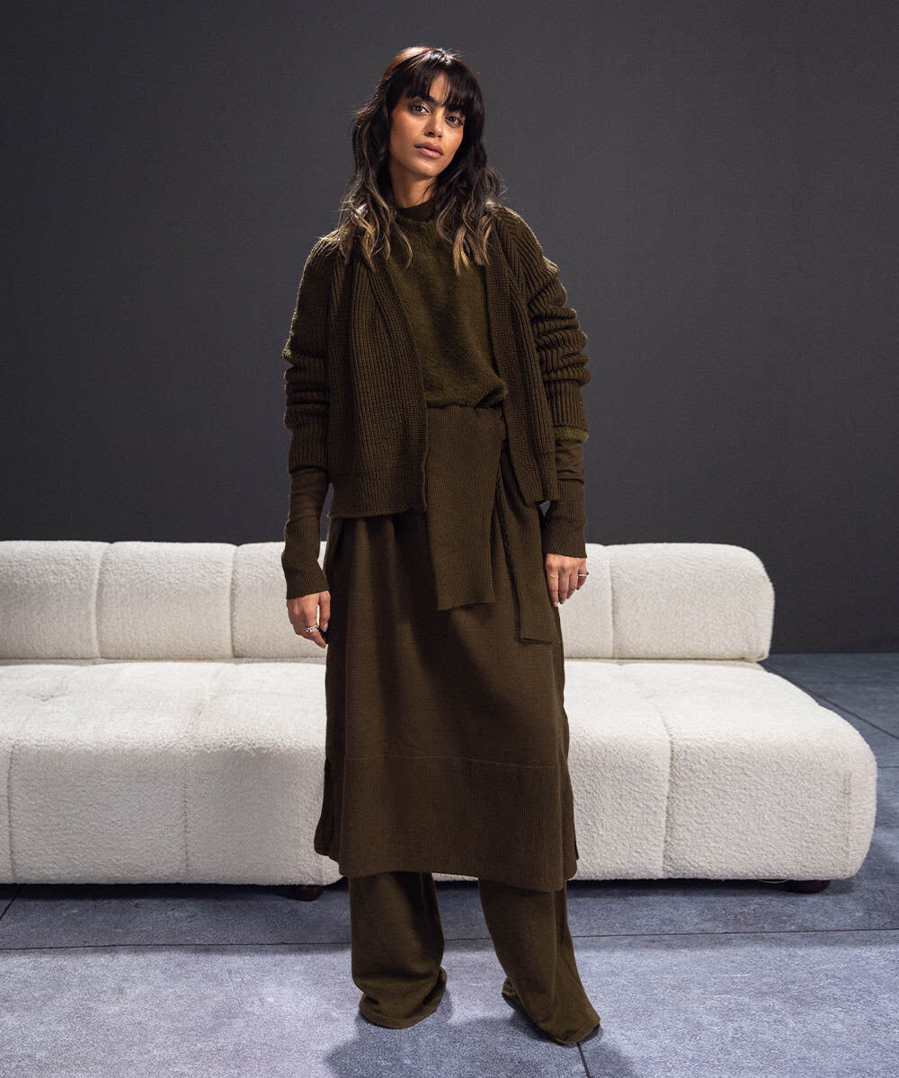 Woman - Green Chunky Knit Cardigan