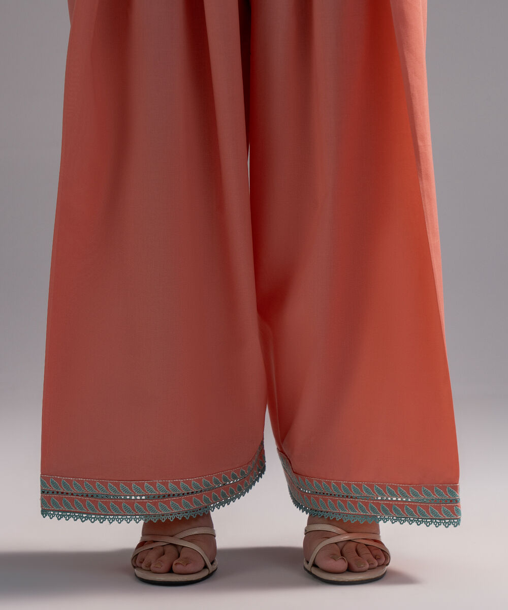Women's RTW Cambric Embroidered Peach Farshi Shalwar
