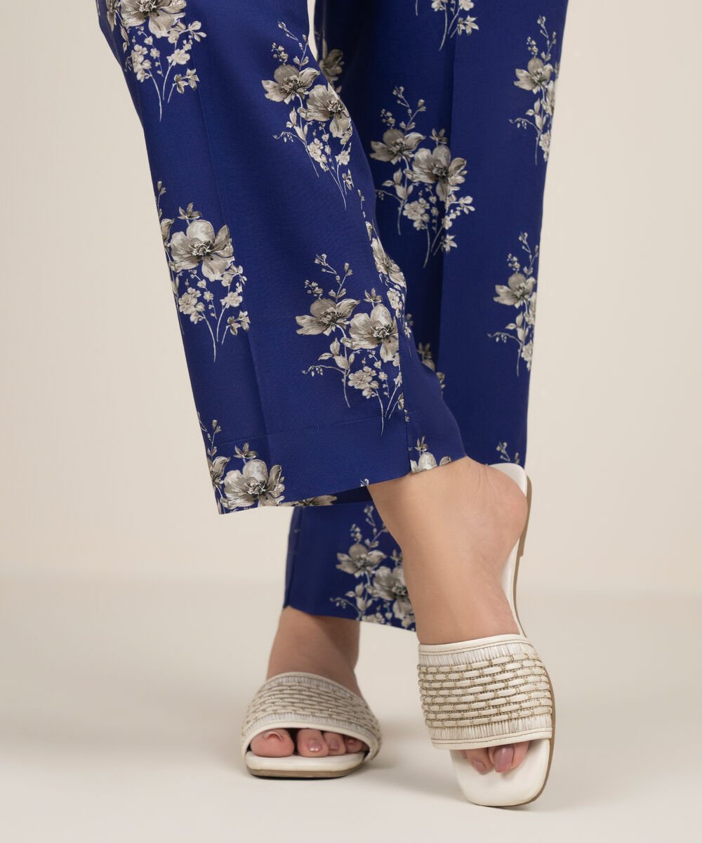 Women's RTW Arabic Cambric Printed Dark Blue Straight Pants