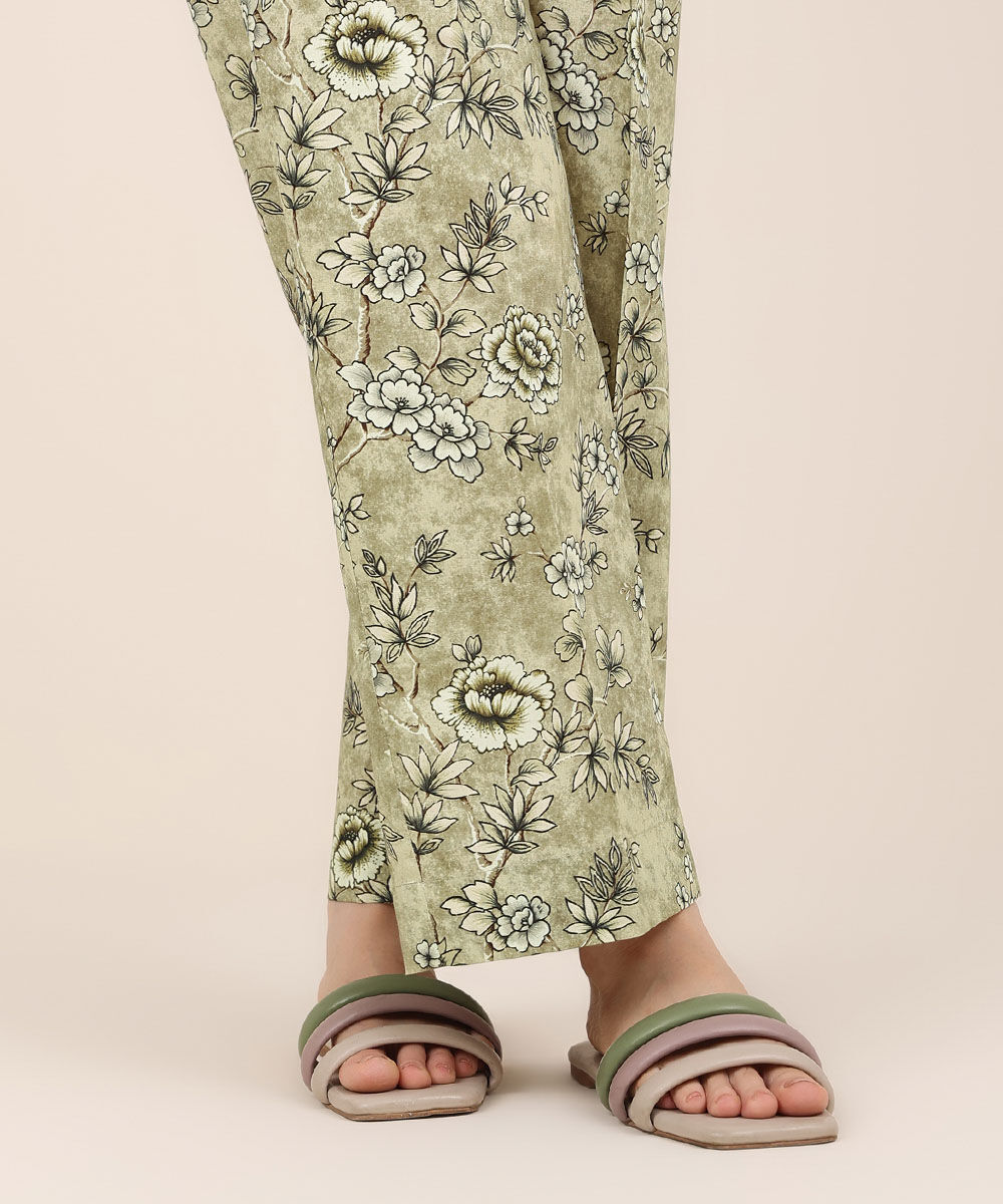 Women's RTW Cotton Viscose Beige Printed Straight Pants