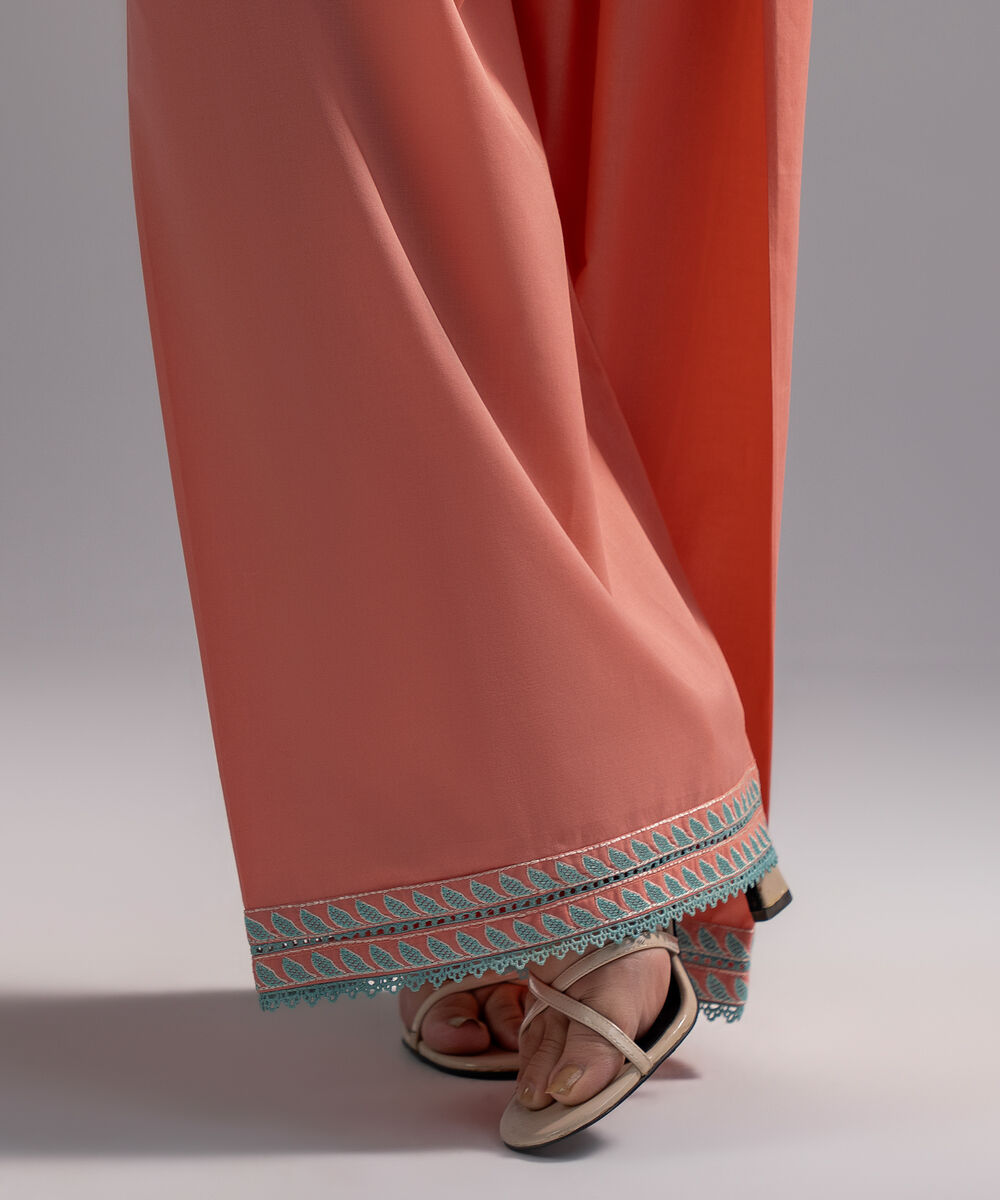 Women's RTW Cambric Embroidered Peach Farshi Shalwar