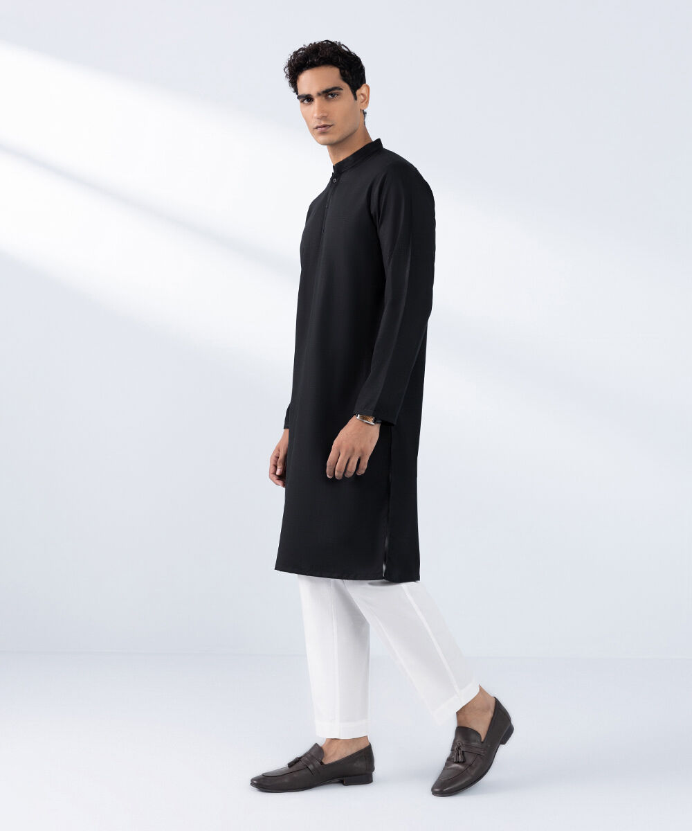 Men's Stitched Black Wash & Wear Kurta