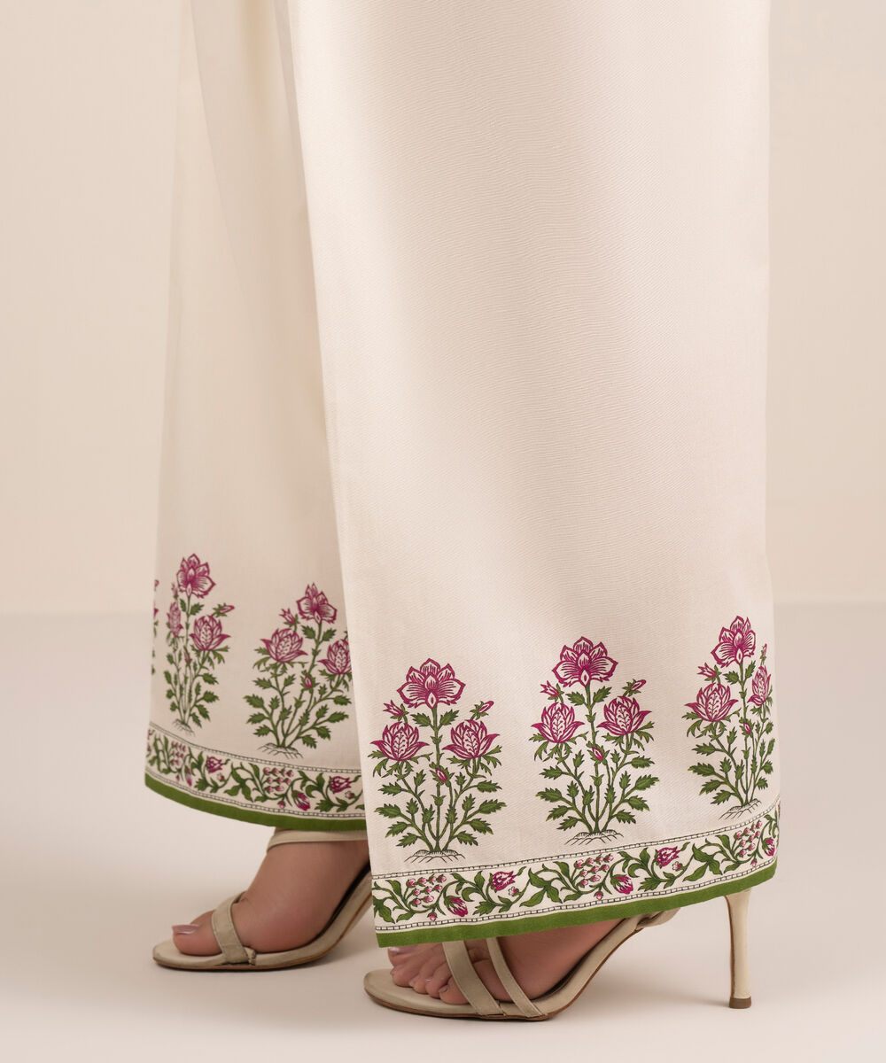 Women's RTW Cambric Printed Off White Farshi Shalwar