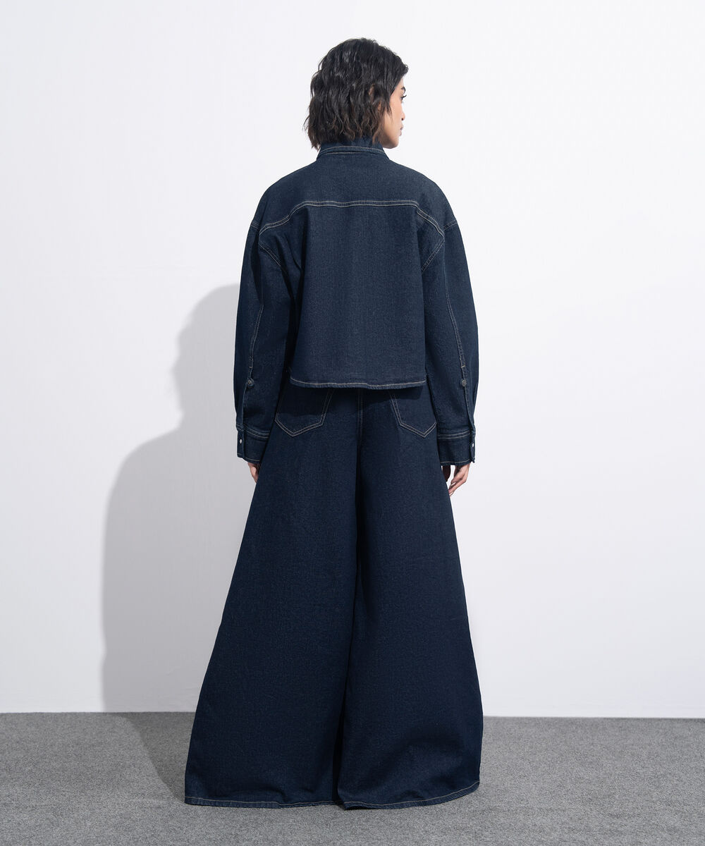 Women's Western Wear Blue Rinse Wash Denim Cropped Jacket