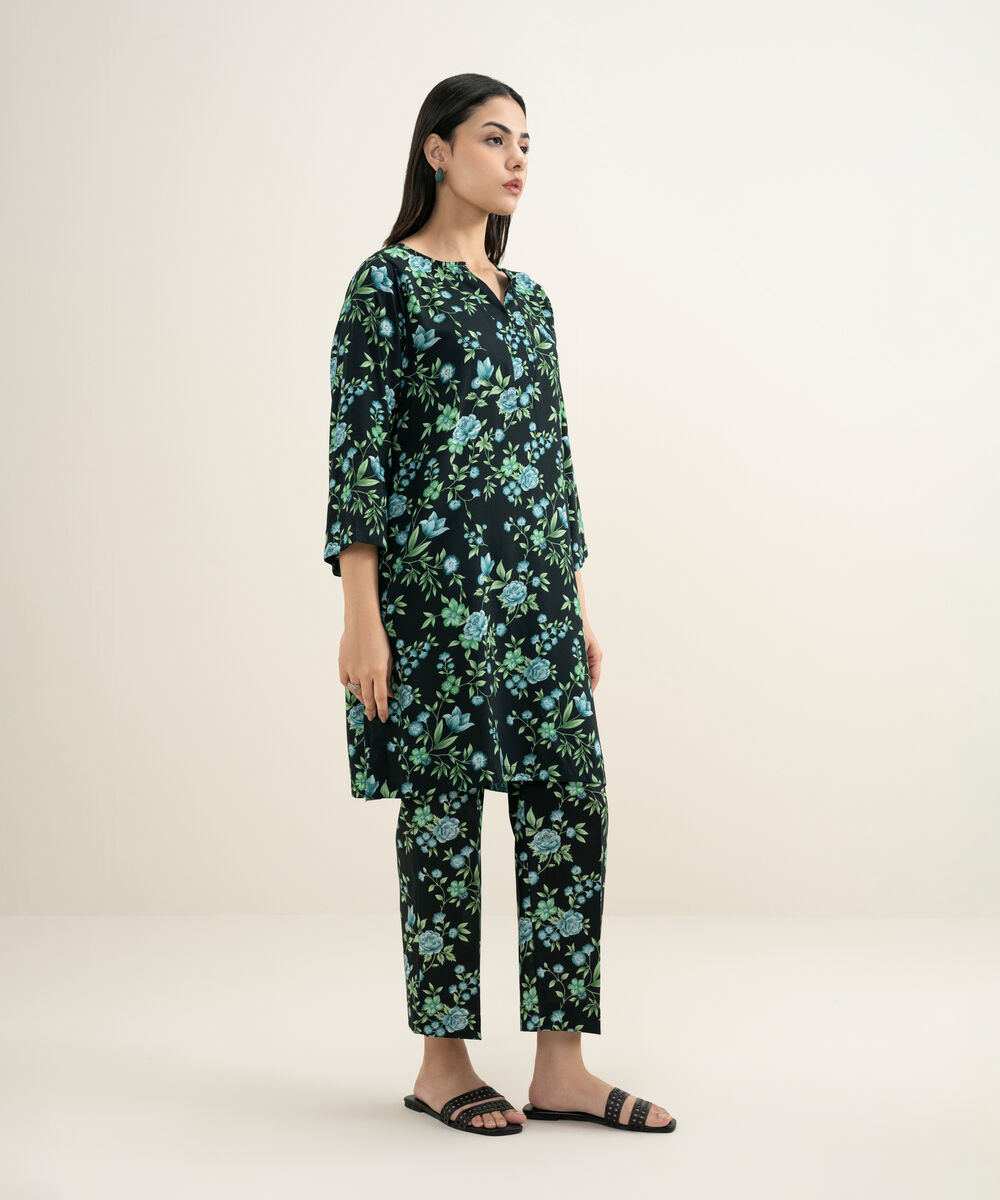 Women's RTW Arabic Lawn Printed Black 2 Piece Suit