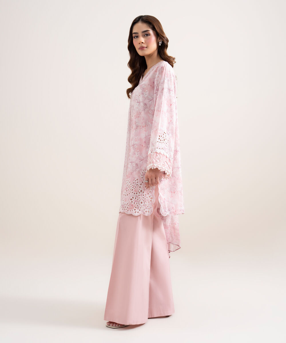 Women's Unstitched Lawn Embroidered Pink 3 Piece Suit