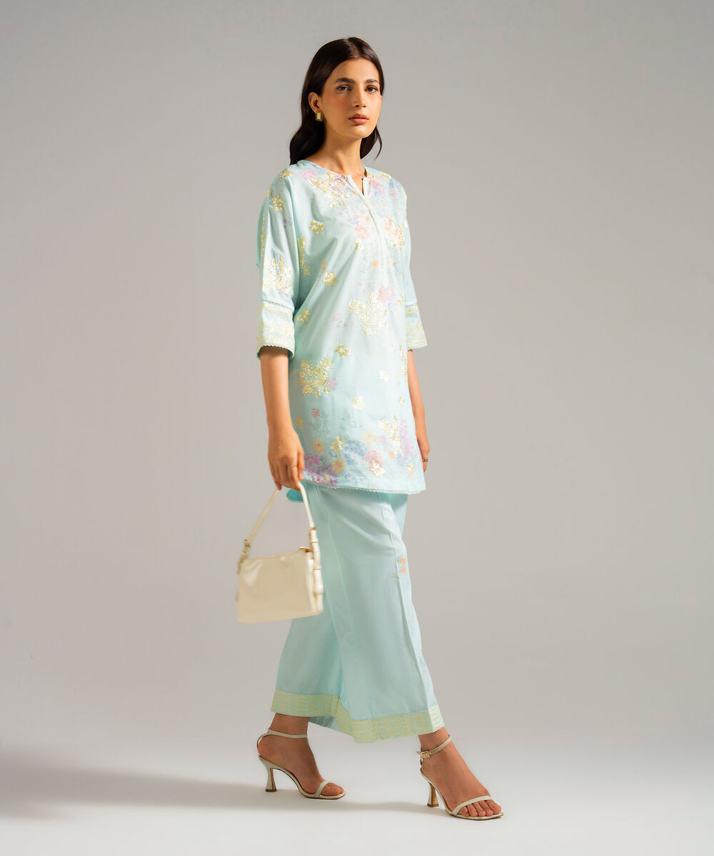 Women's RTW Lawn Embroidered Blue 2 Piece Suit