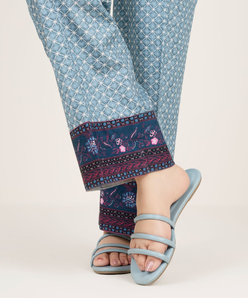 Women's RTW Cambric Printed Blue Straight Pants