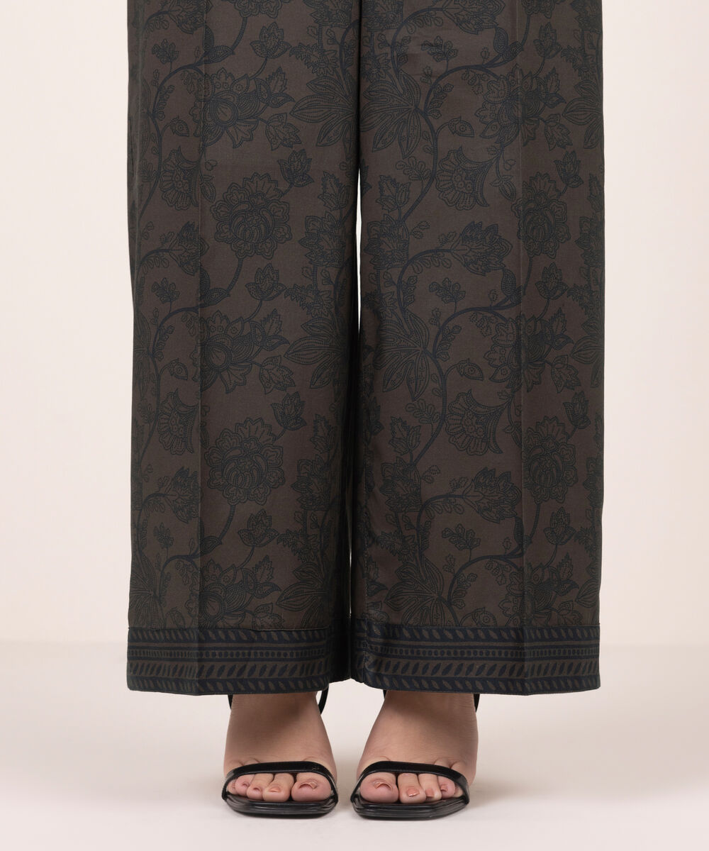 Women's RTW Lawn Printed Dark Brown Culottes