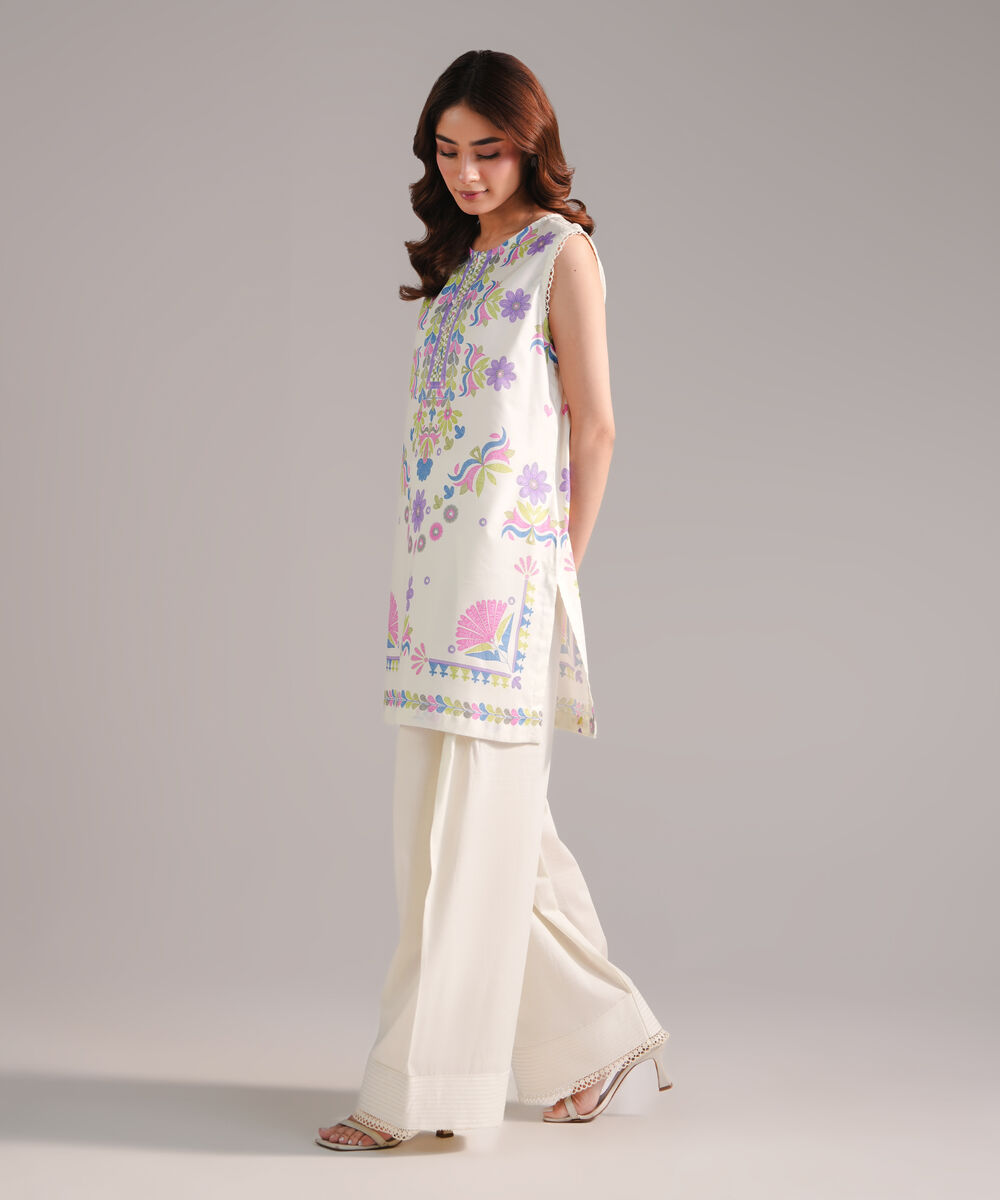 Women's RTW Cotton Viscose Printed Off White Straight Shirt