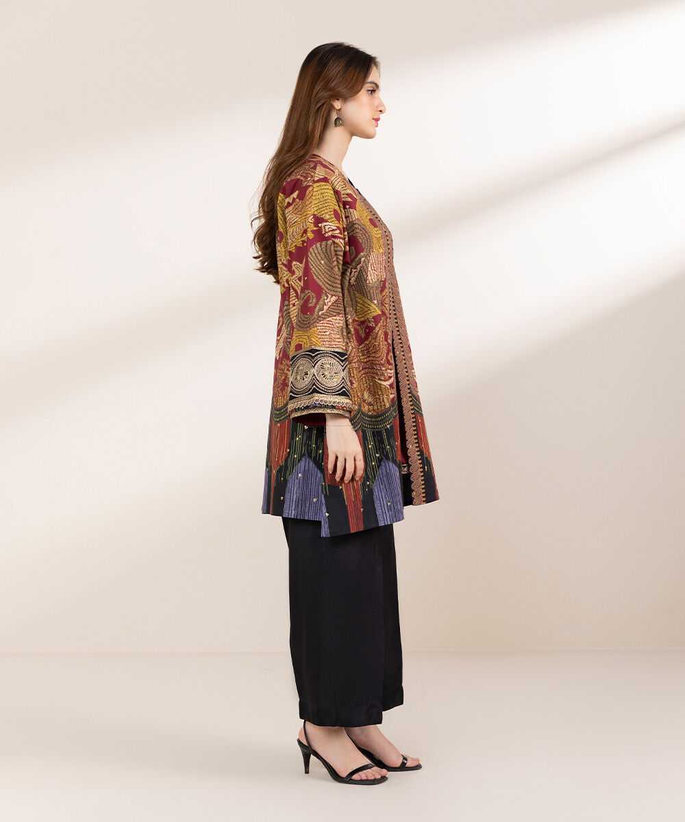 Women's Pret Cambric Maroon Embroidered Boxy Shirt