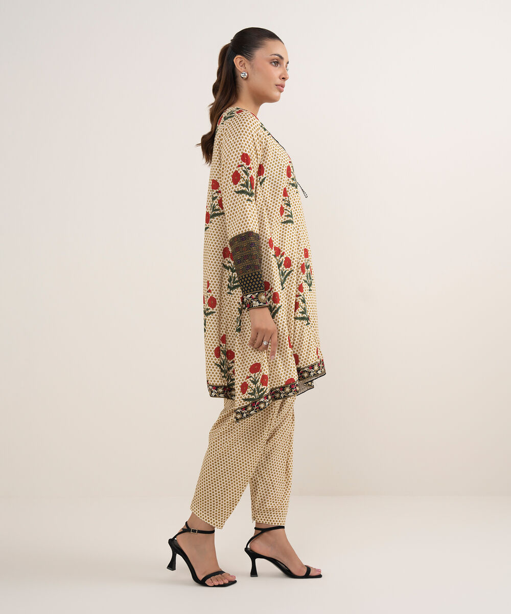 Women's RTW Arabic Lawn Beige Printed Aline Shirt
