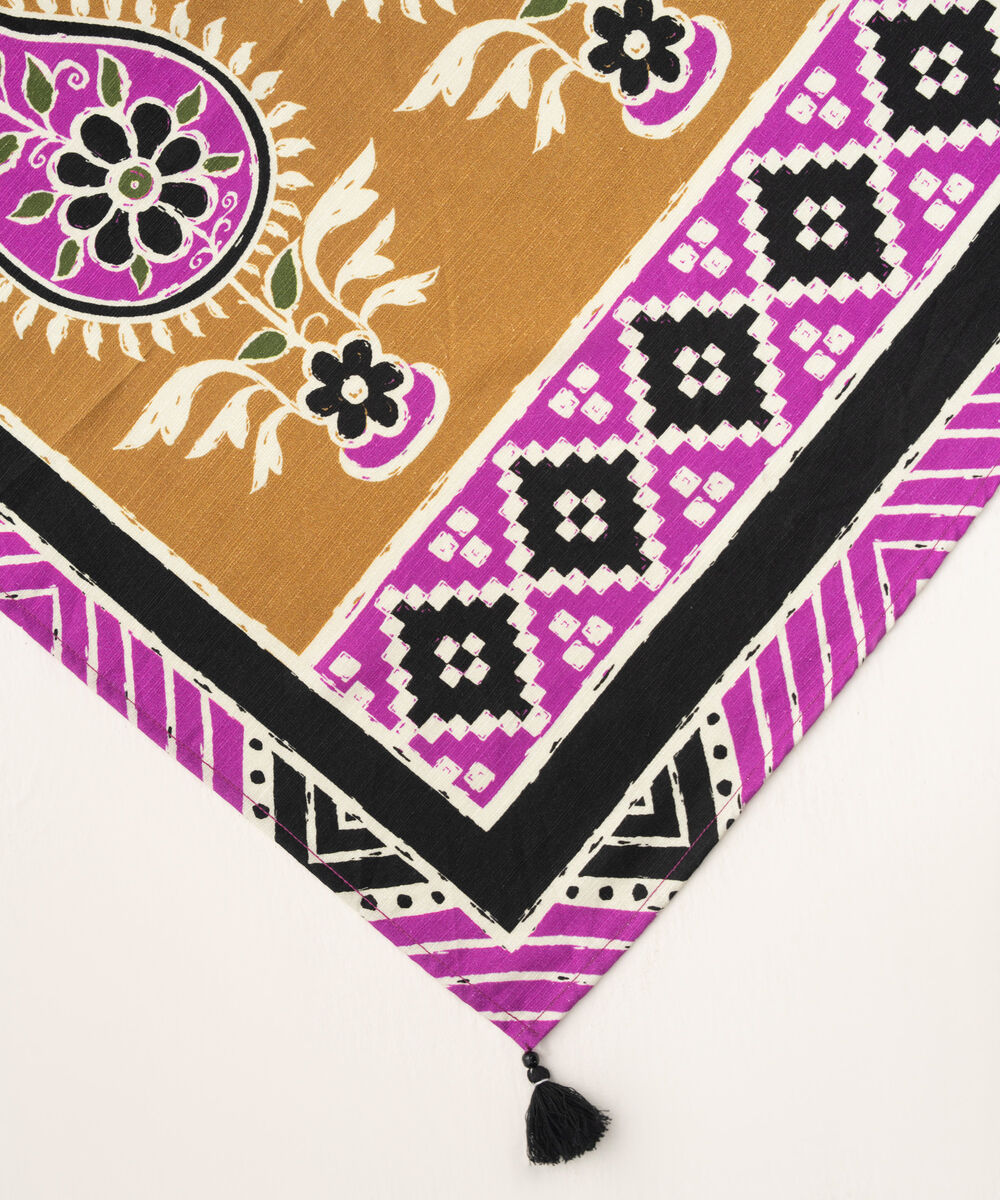 Linen Printed Mustard Brown Dupatta