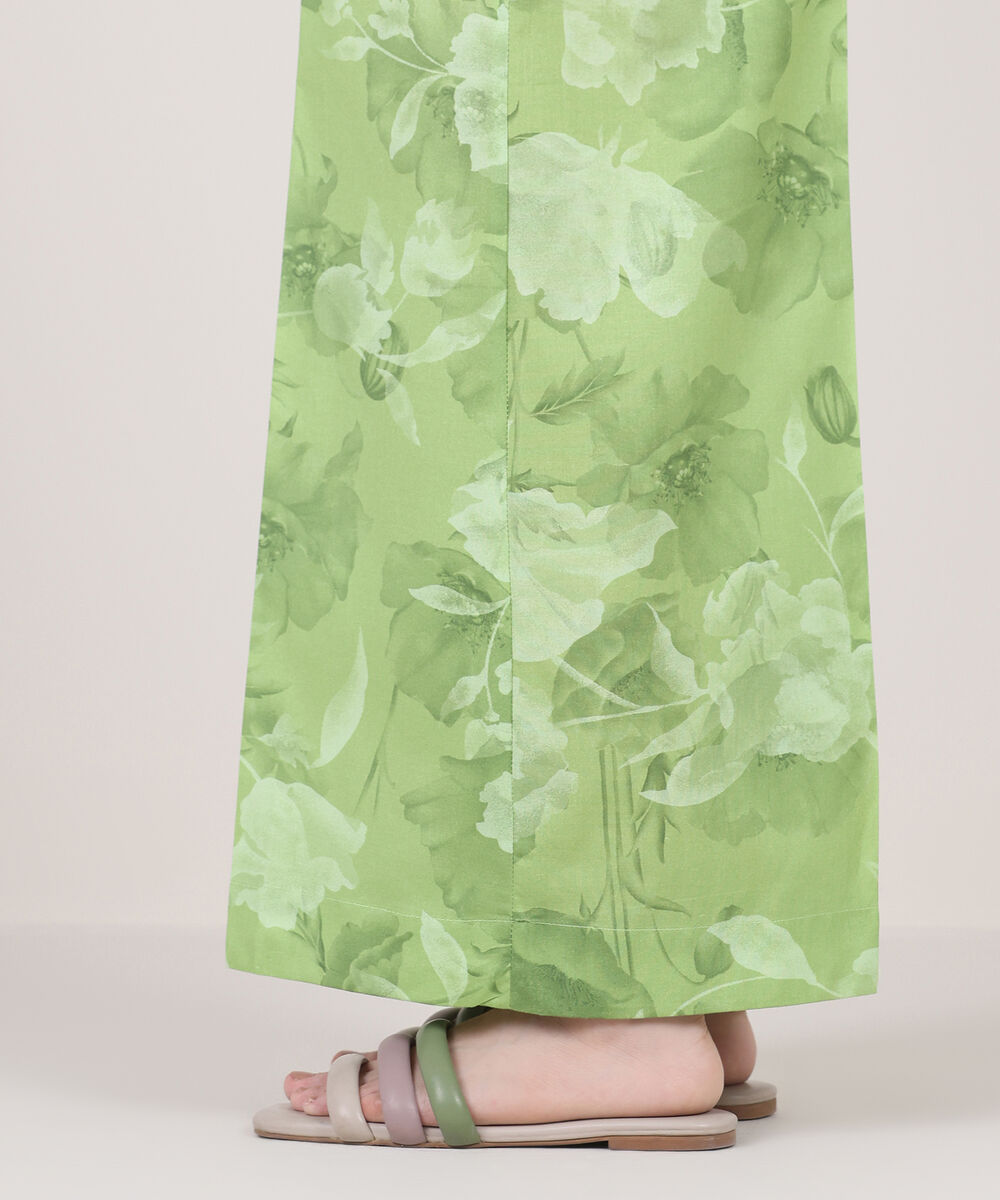 Women's RTW Cambric Green Printed Flared Pants