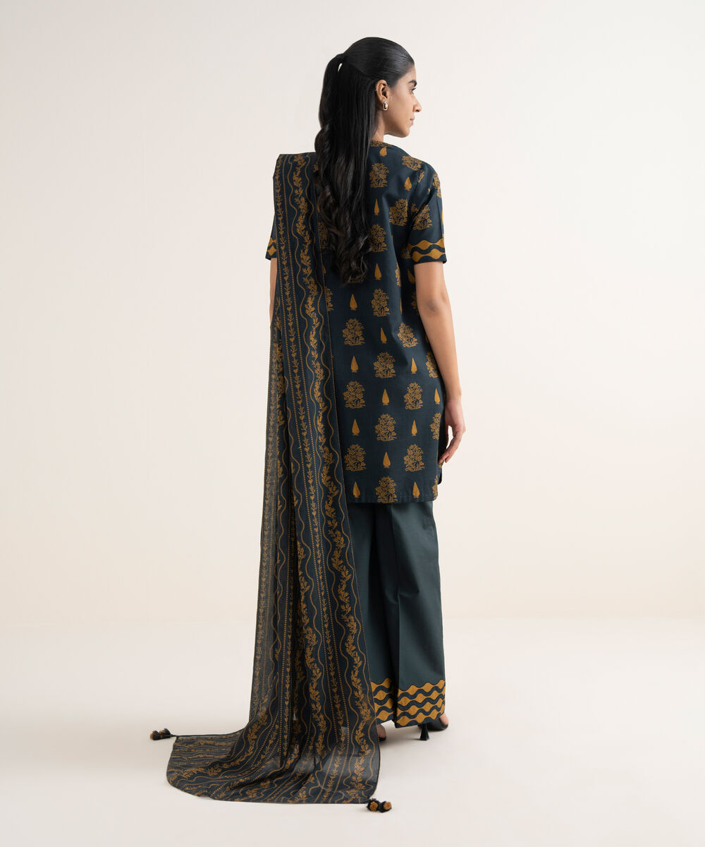 Women's Unstitched Lawn Printed Black 2 Piece Suit