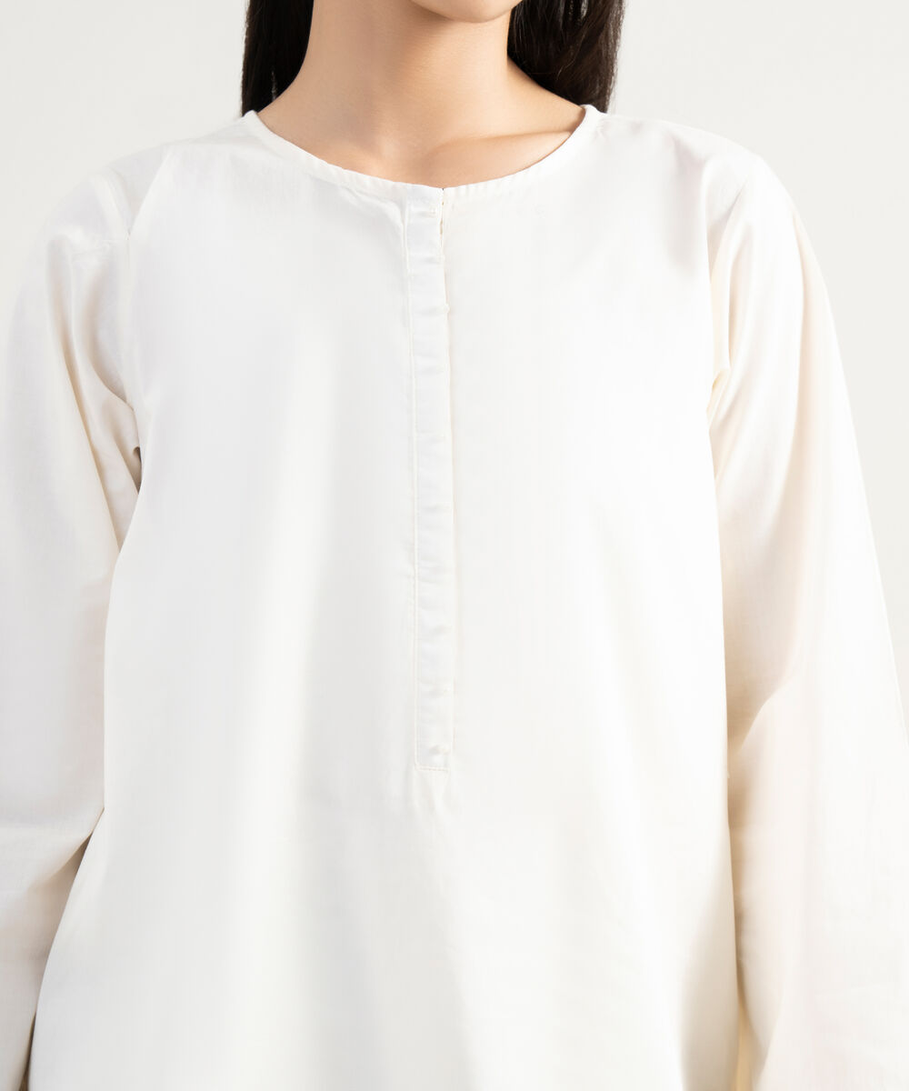 Women's RTW Cambric Solid Off White Straight Shirt