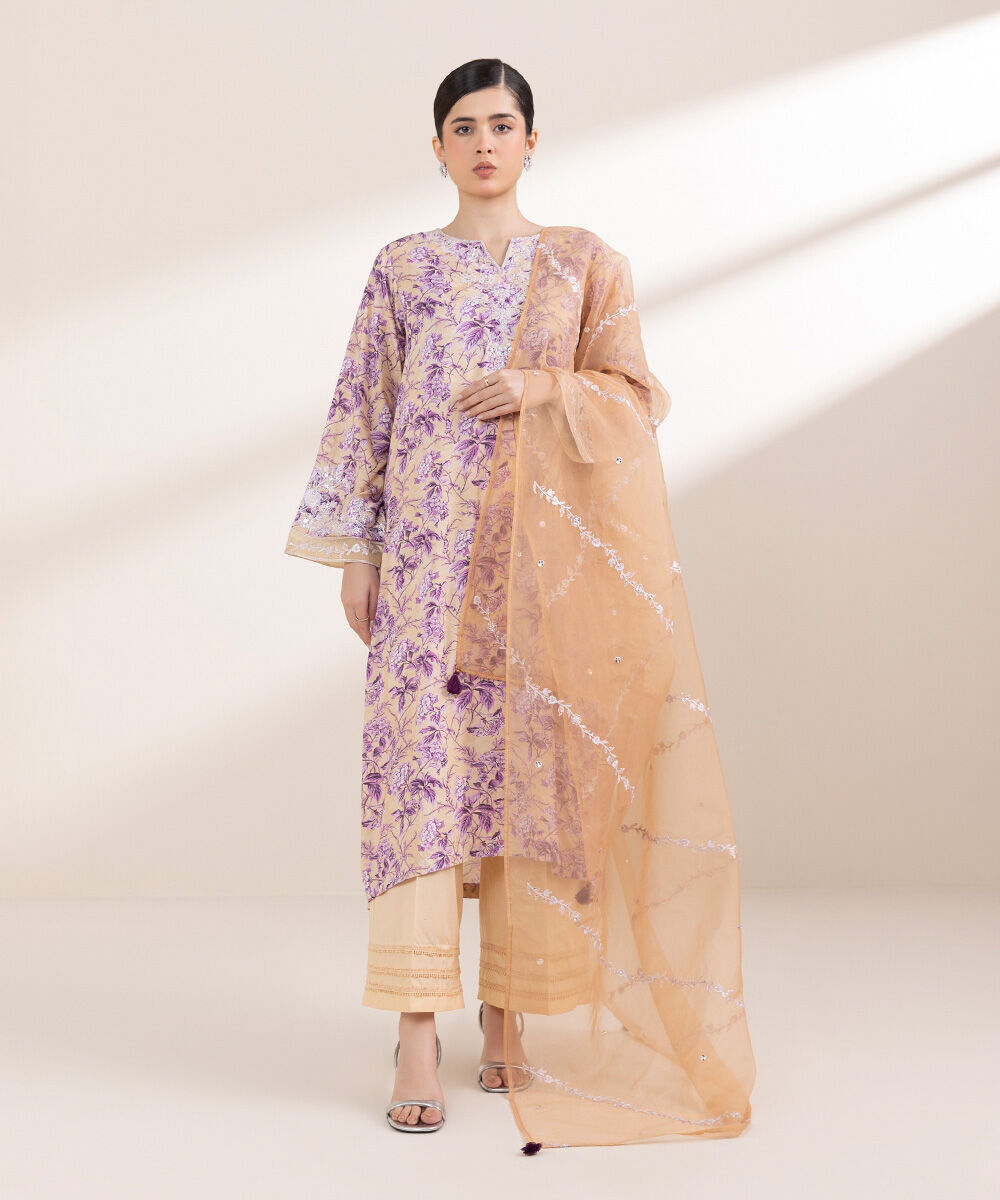 Women's Pret Arabic Lawn Purple Embroidered A-Line Shirt