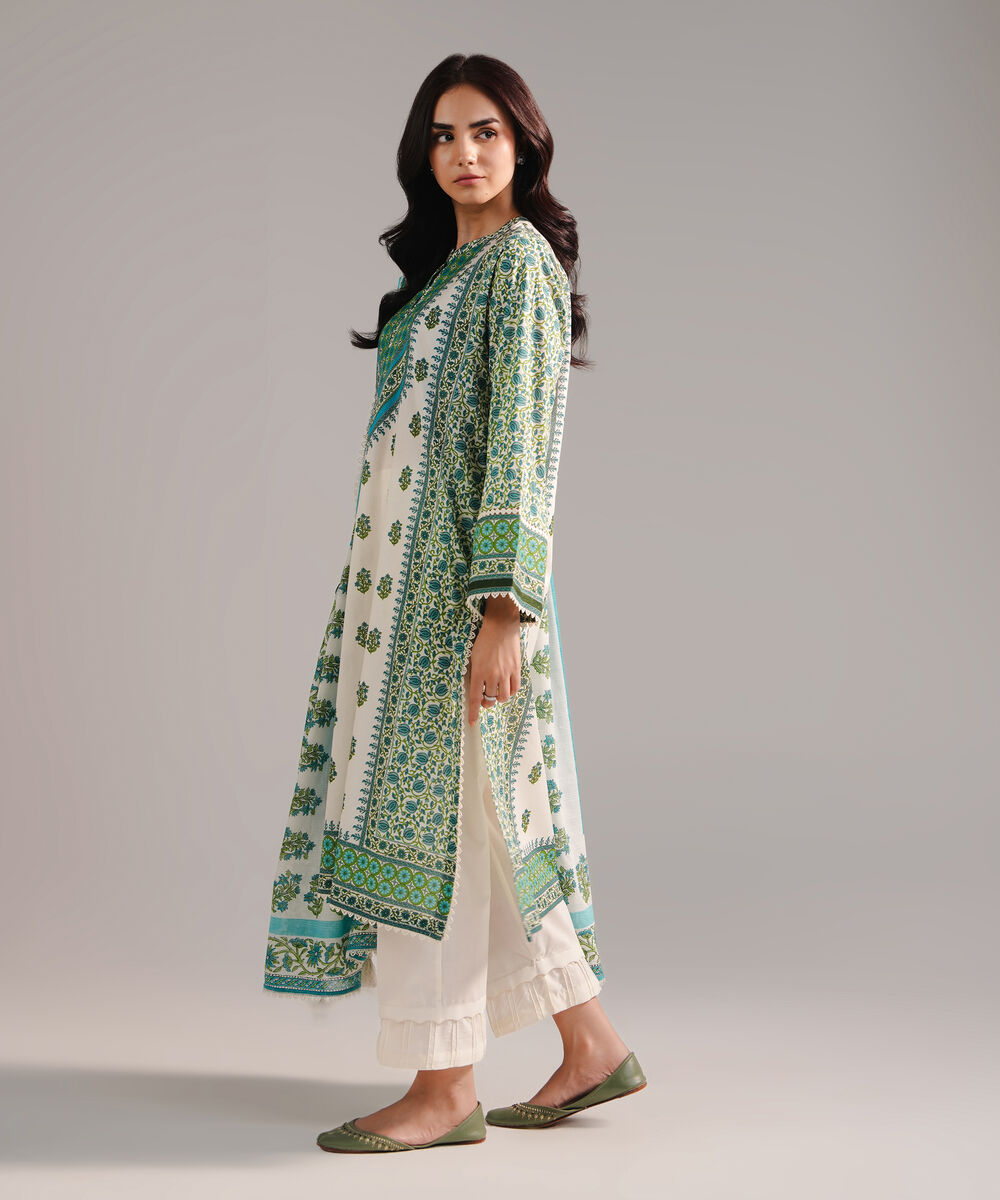 Women's RTW Lawn Printed Off White 3 Piece Suit