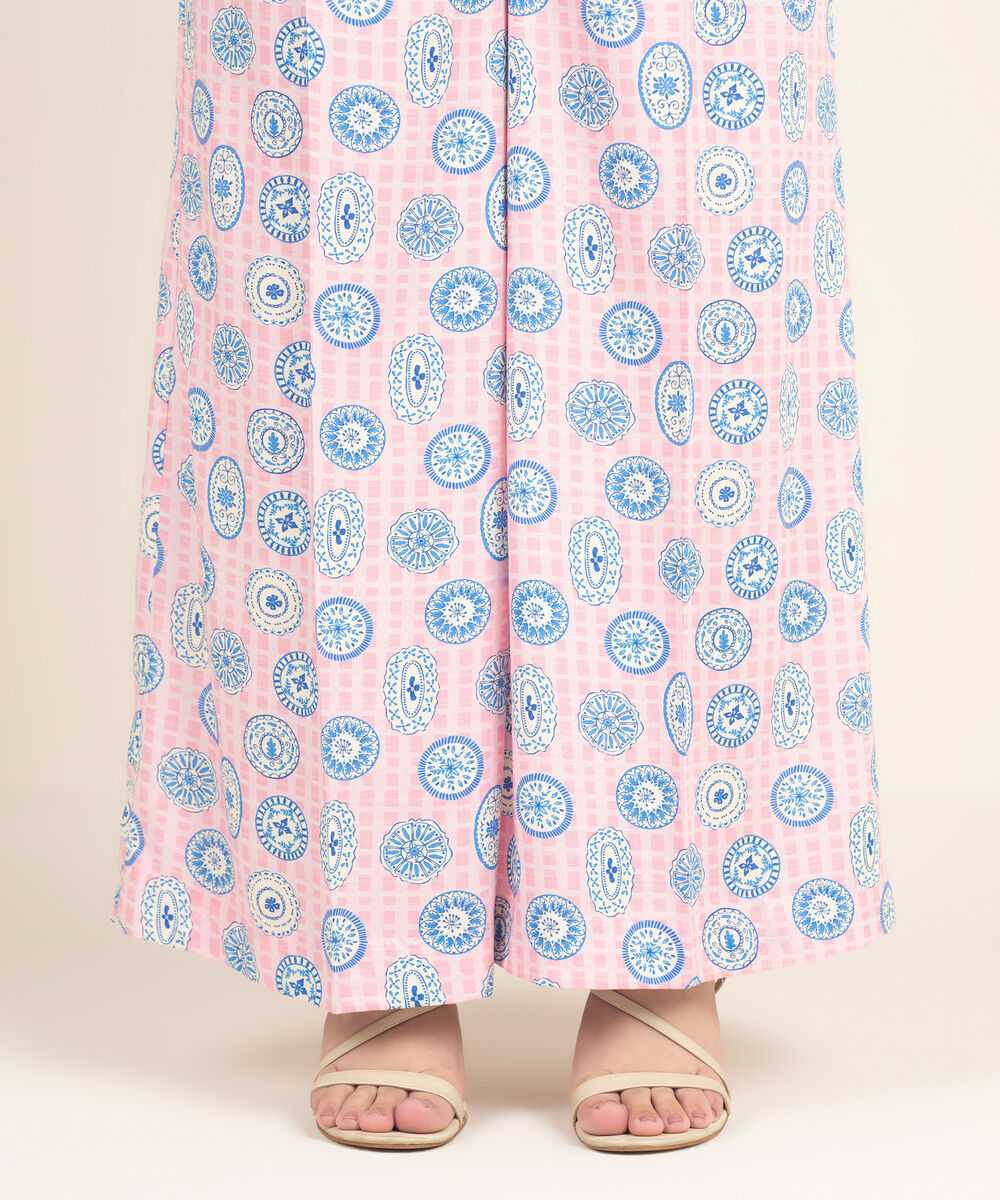 Women's RTW Linen Viscose Printed Pink Flared Pants