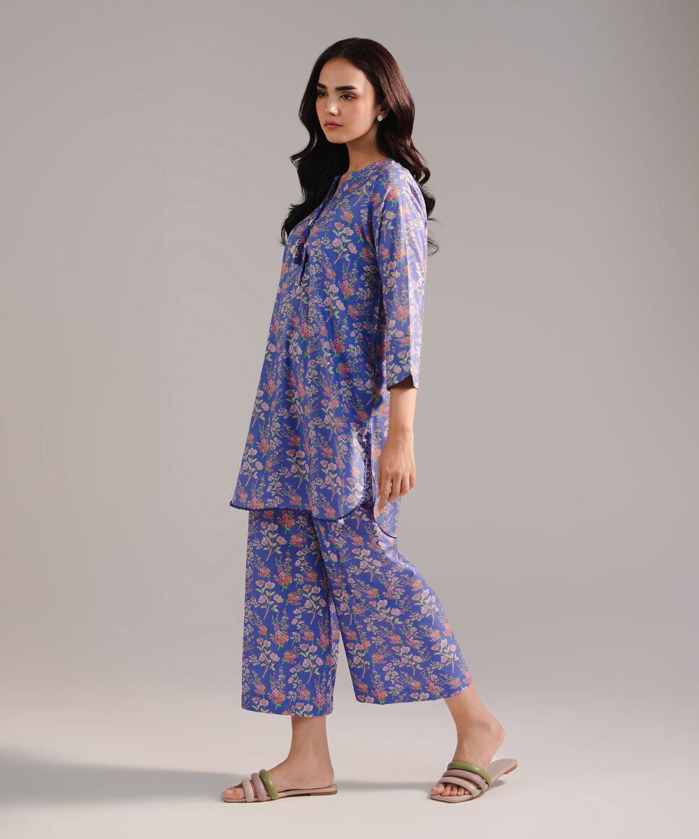 Women's RTW Lawn Printed Blue 2 Piece Suit